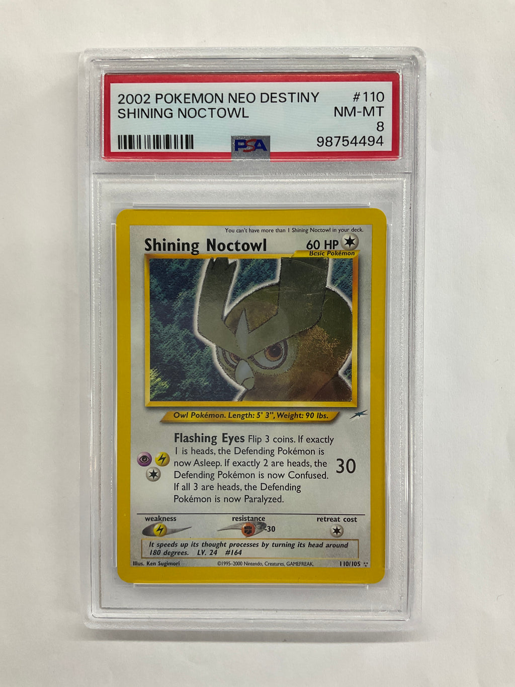 2002 Pokemon Neo Destiny Shining Noctowl 110 PSA 8