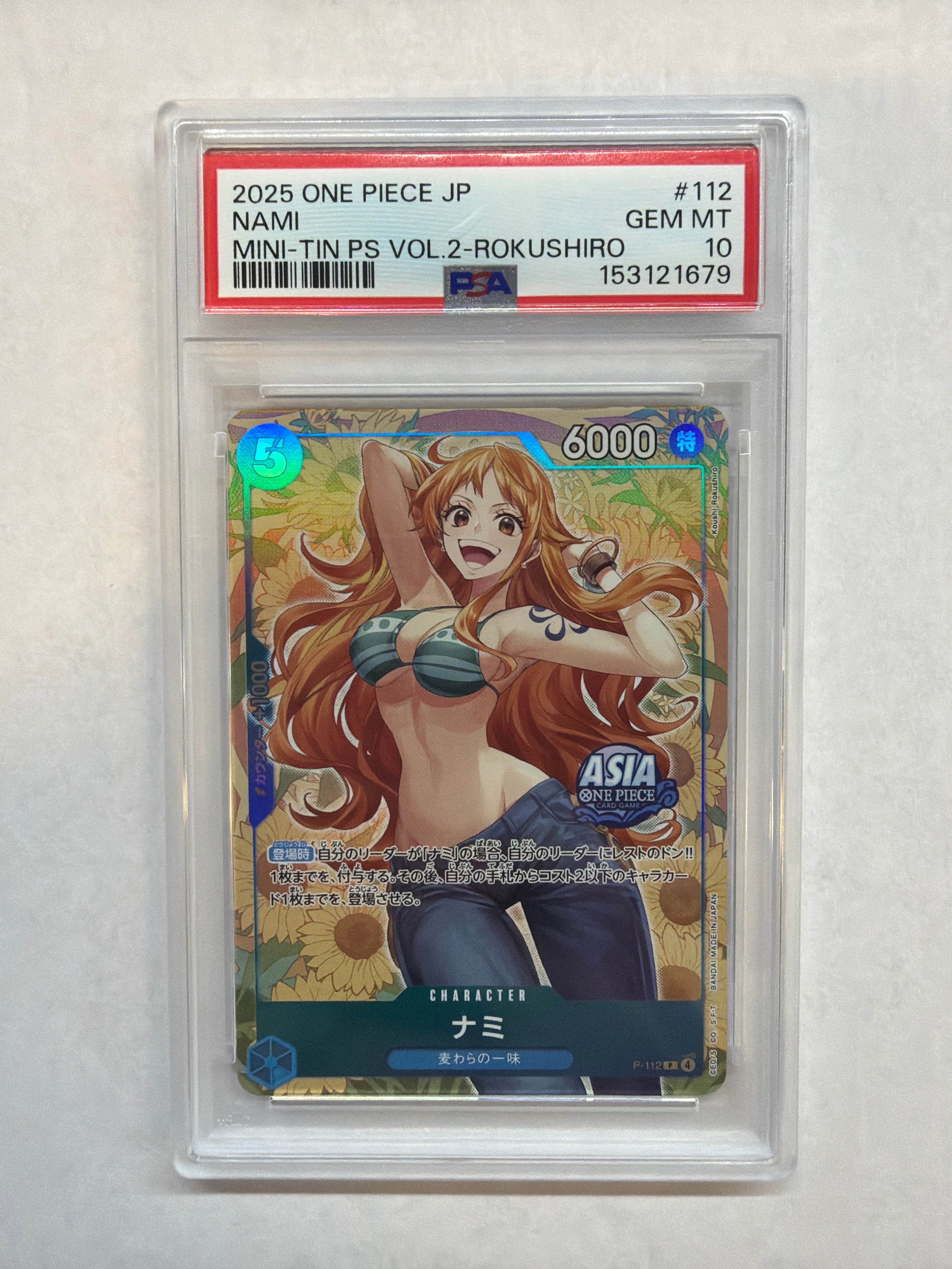 2025 Japanese One Piece PS Mini Tin Vol 2 Nami 112 PSA 10