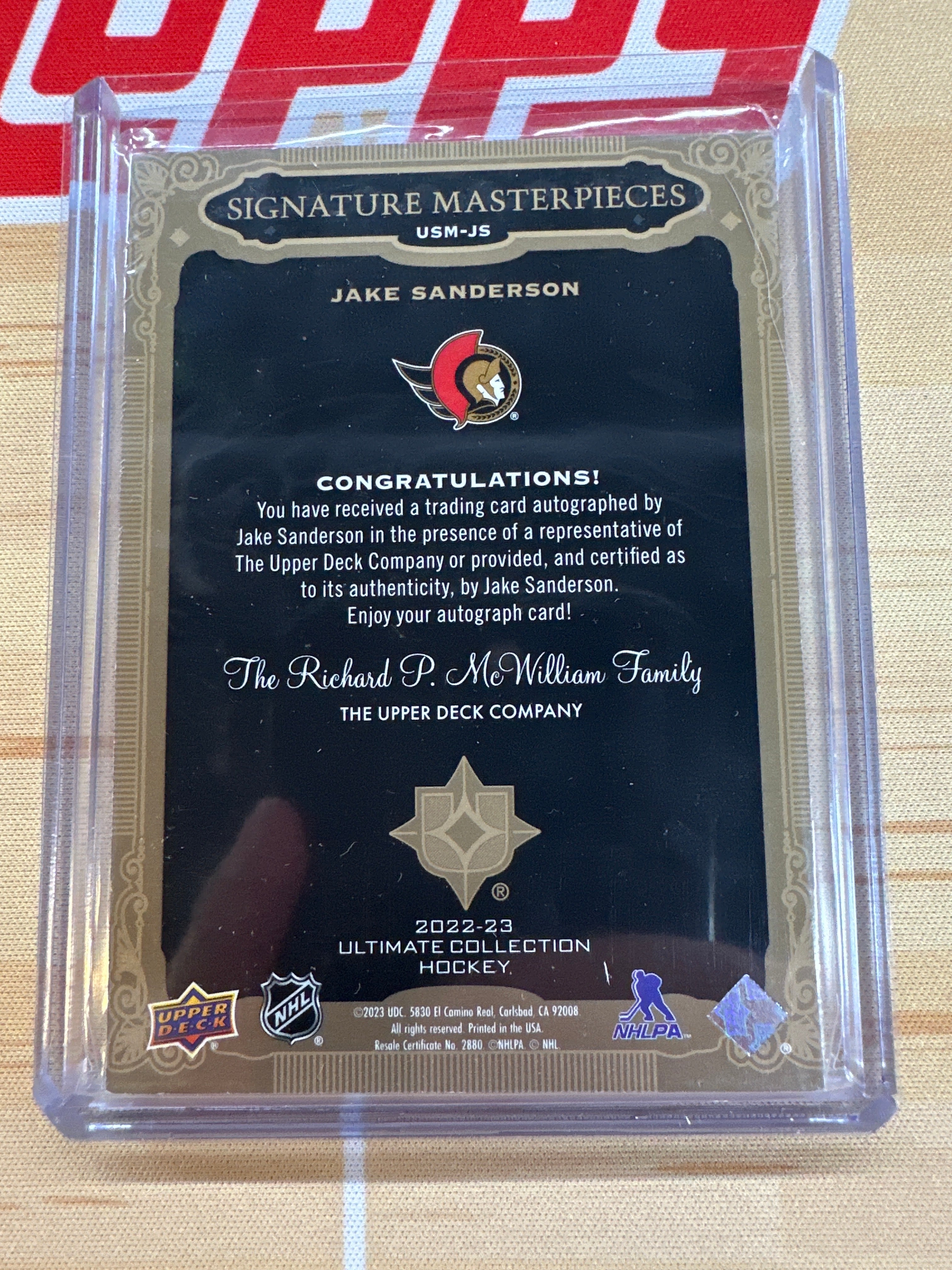 2022-23 Ultimate Jake Sanderson Signature Masterpieces