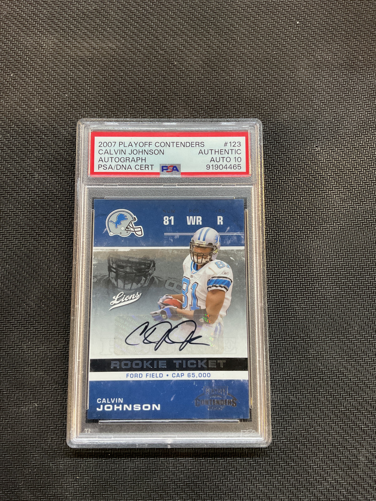 2007 Playoff Contenders Calvin Johnson Rookie Ticket Auto PSA 10 Lions