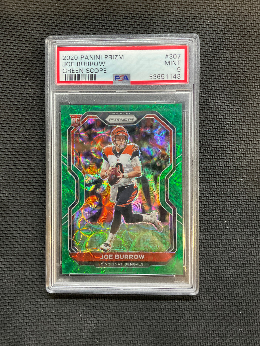 2020 Panini Prizm Joe Burrow Rookie Green Scope /75 PSA 9 Bengals