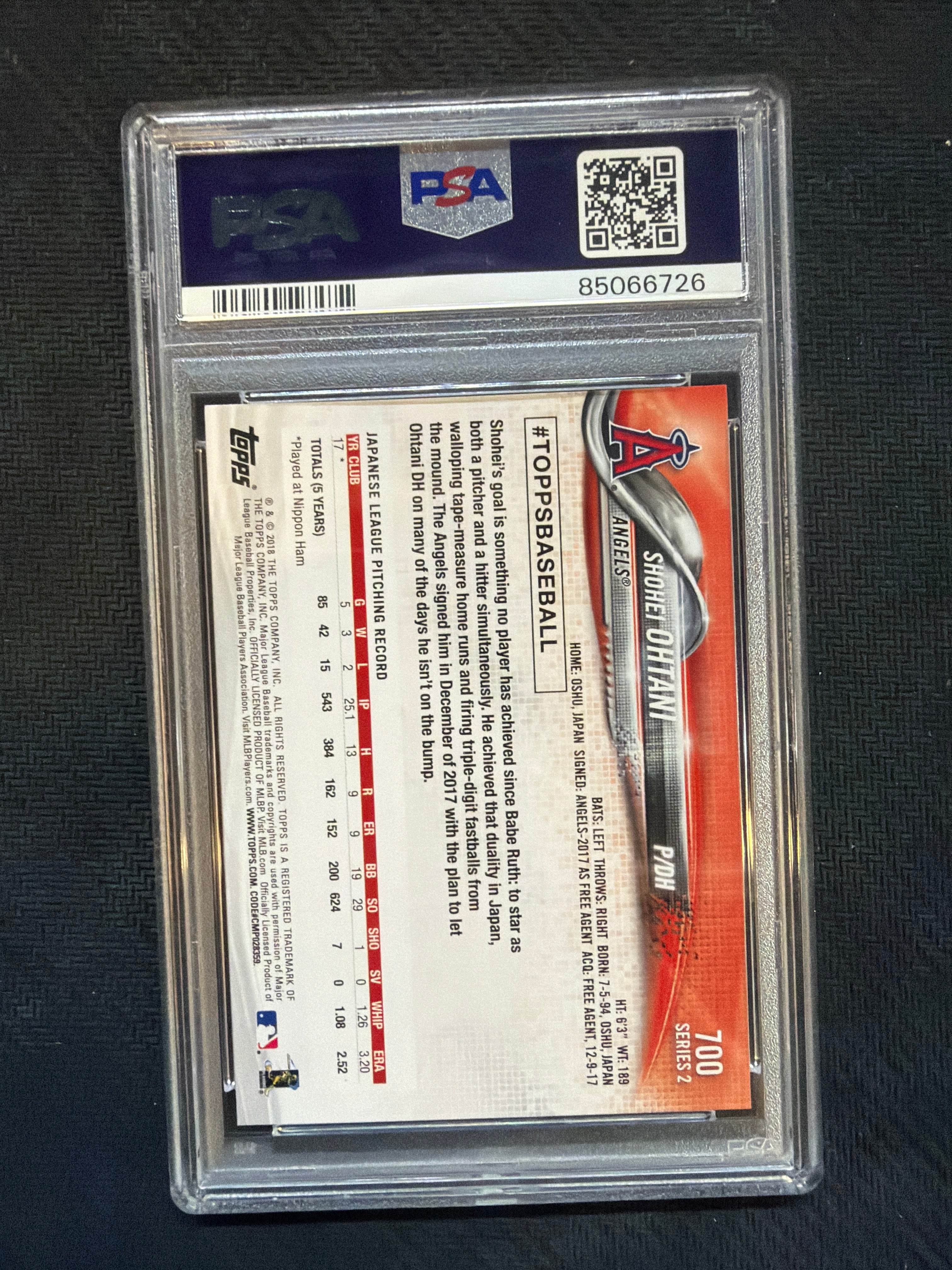 2018 Topps Shohei Ohtani Rookie #700 Pitching PSA 10