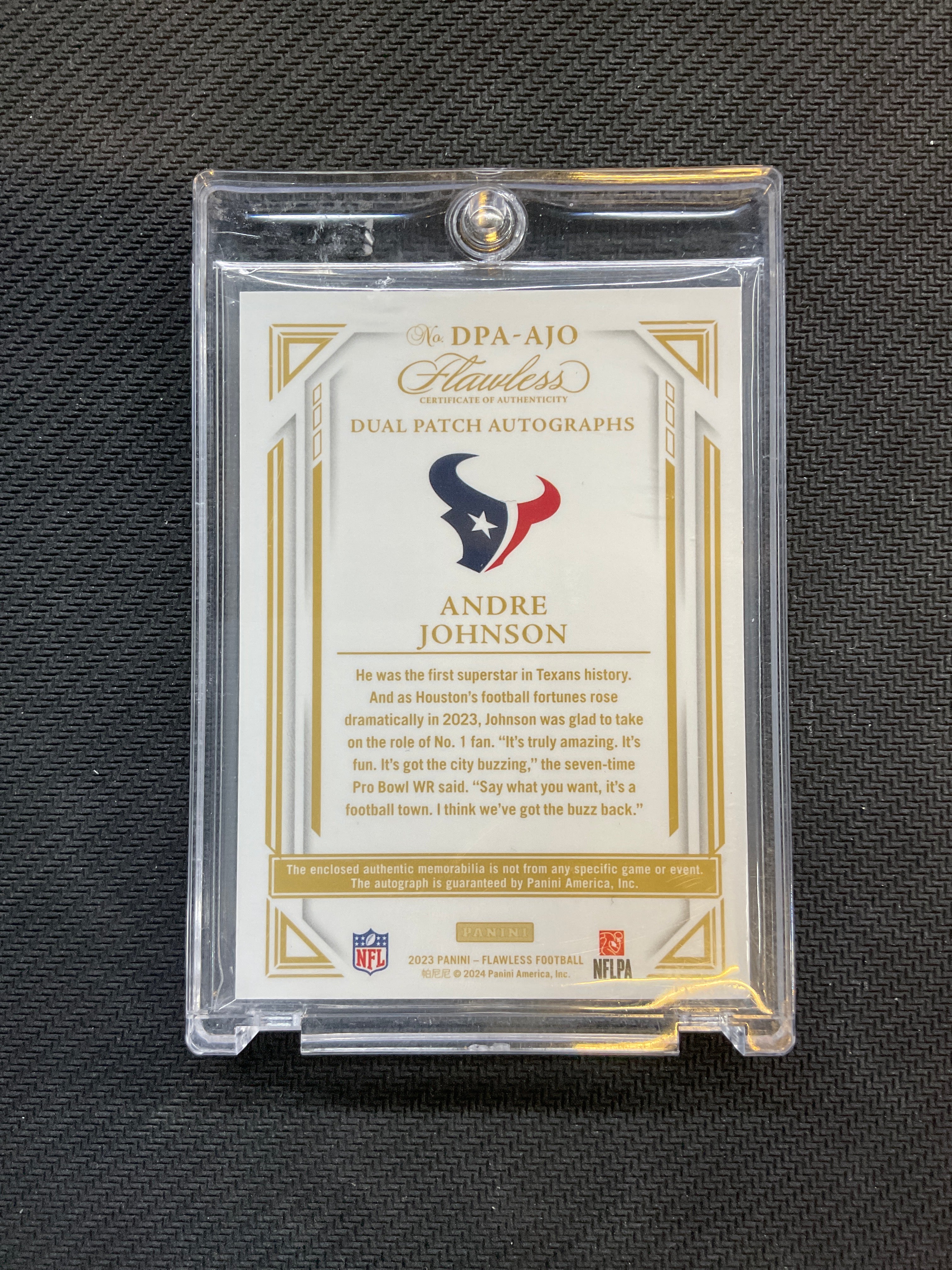 2023 Panini Flawless Andre Johnson Patch Auto /20 Texans