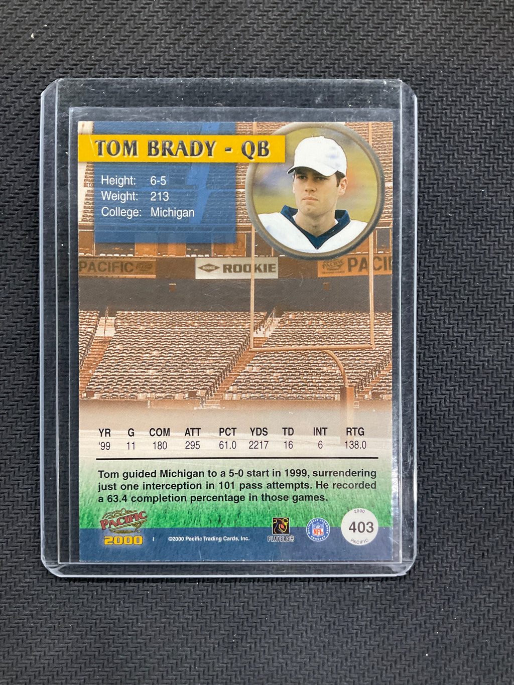 2000 Pacific Tom Brady Rookie /999 Patriots