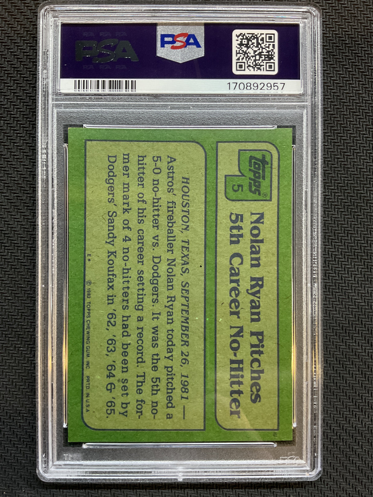 1982 Topps #5 Nolan Ryan PSA 9