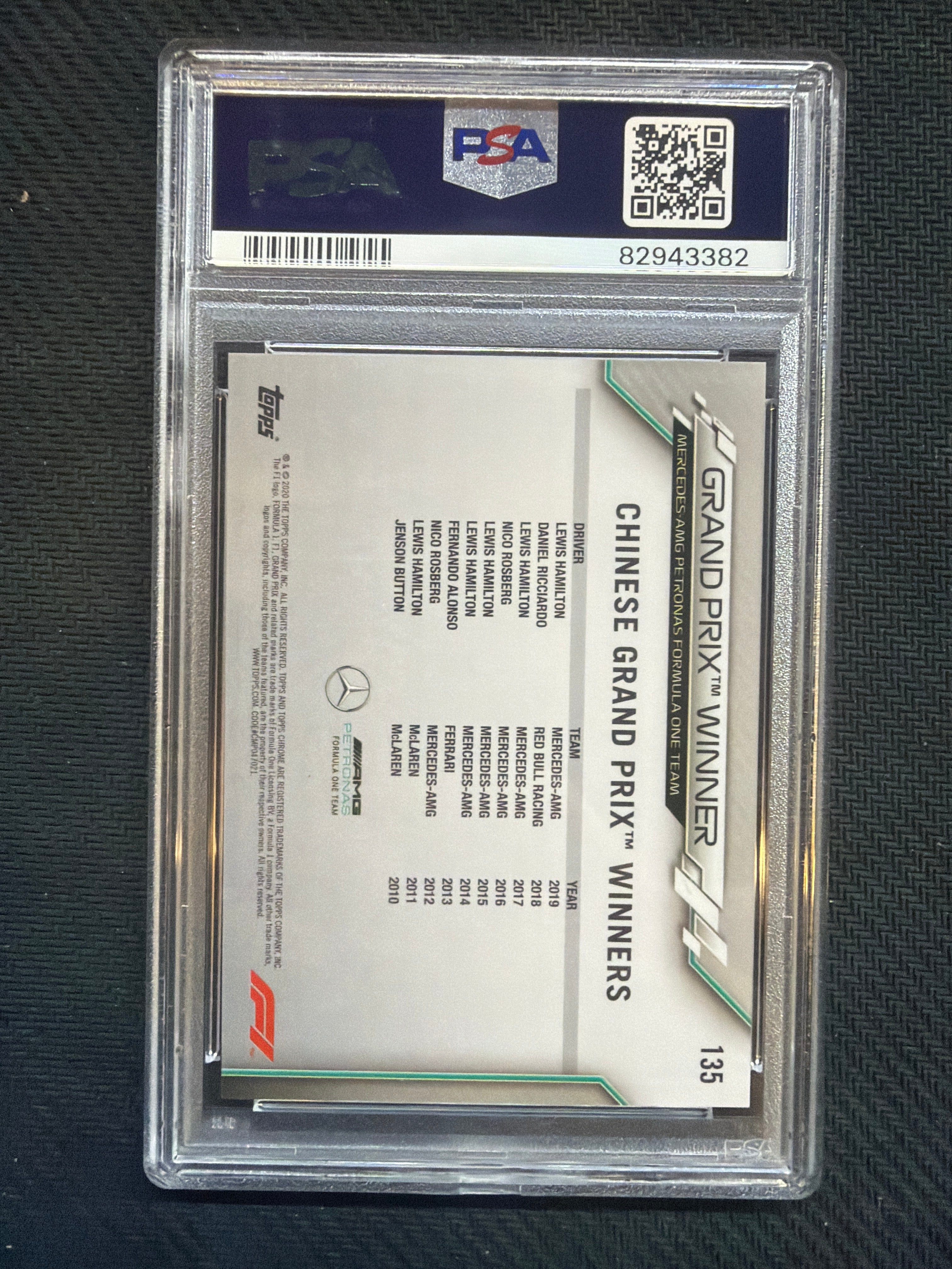 2020 Topps Chrome F1 Sapphire Lewis Hamilton #135 PSA 10 China 382
