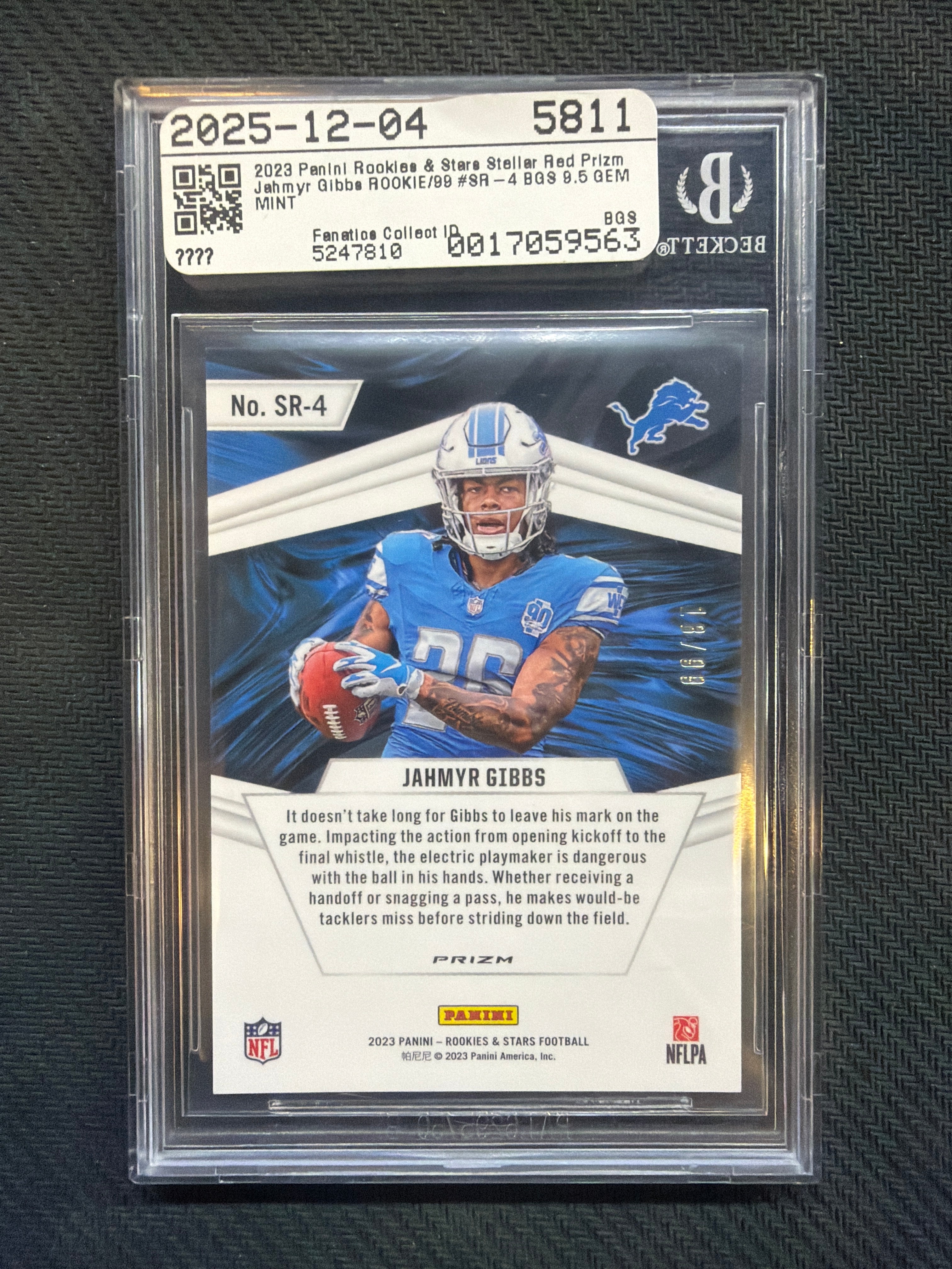 2023 Rookie & Stars Stellar Rookies Jahmyr Gibbs Red /99 BGS 9.5 Lions