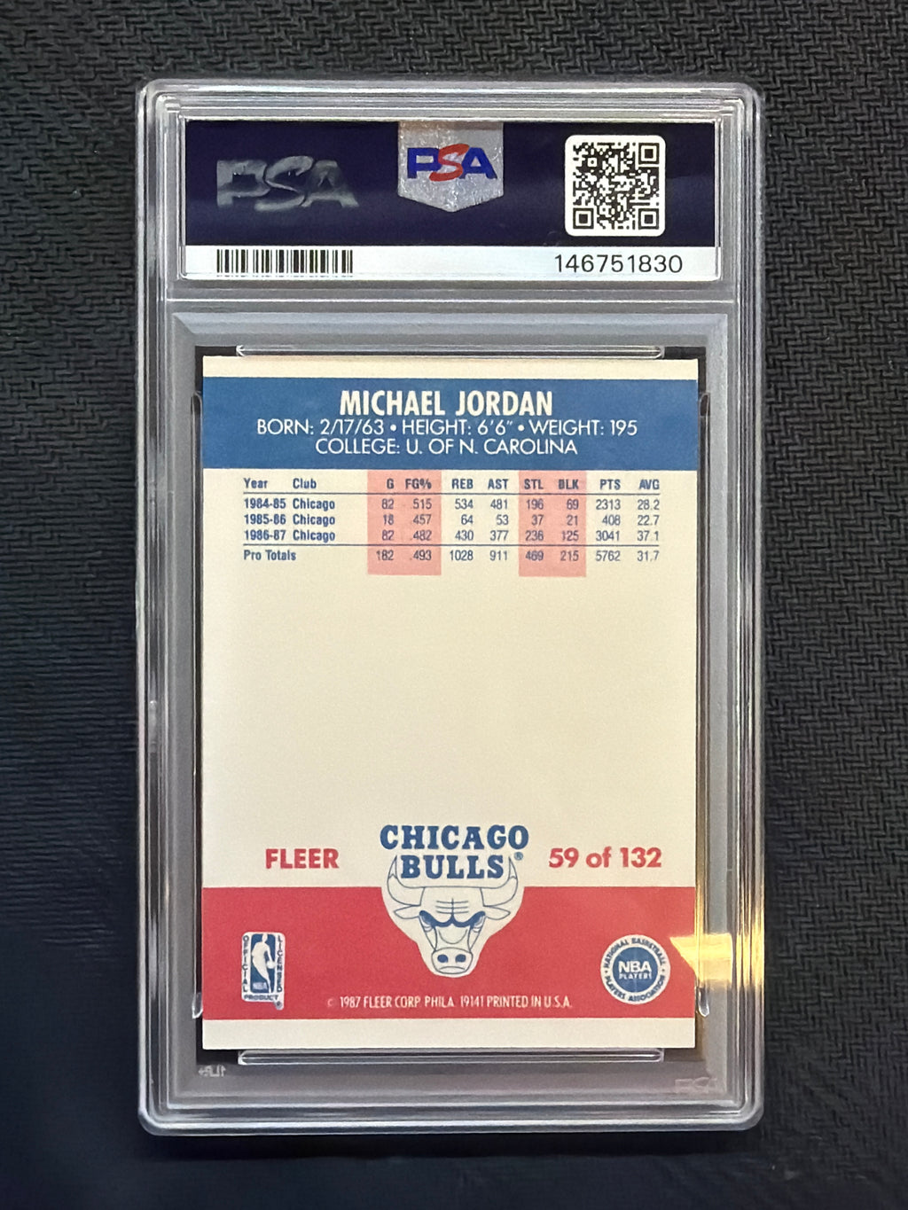 1987 Fleer Michael Jordan #59 PSA 7 830 Bulls