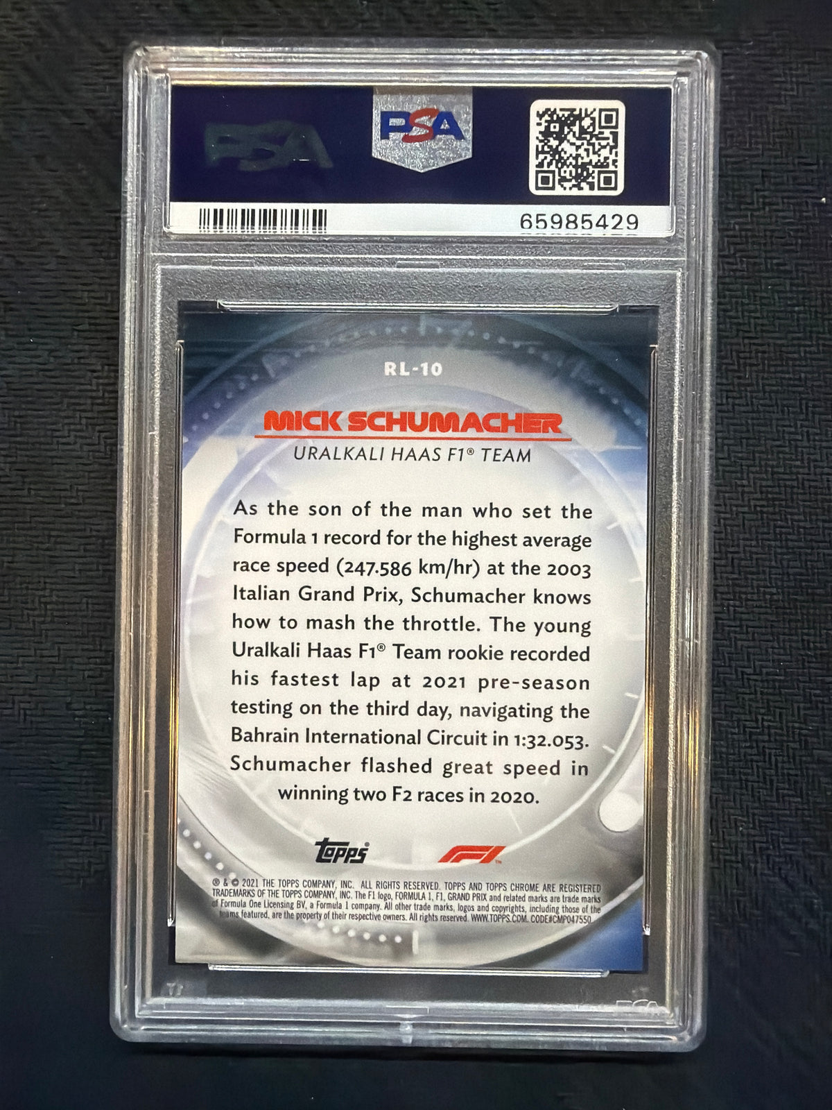 2021 Topps Chrome F1 Mick Schumacher Rookie Redliners PSA 10 429
