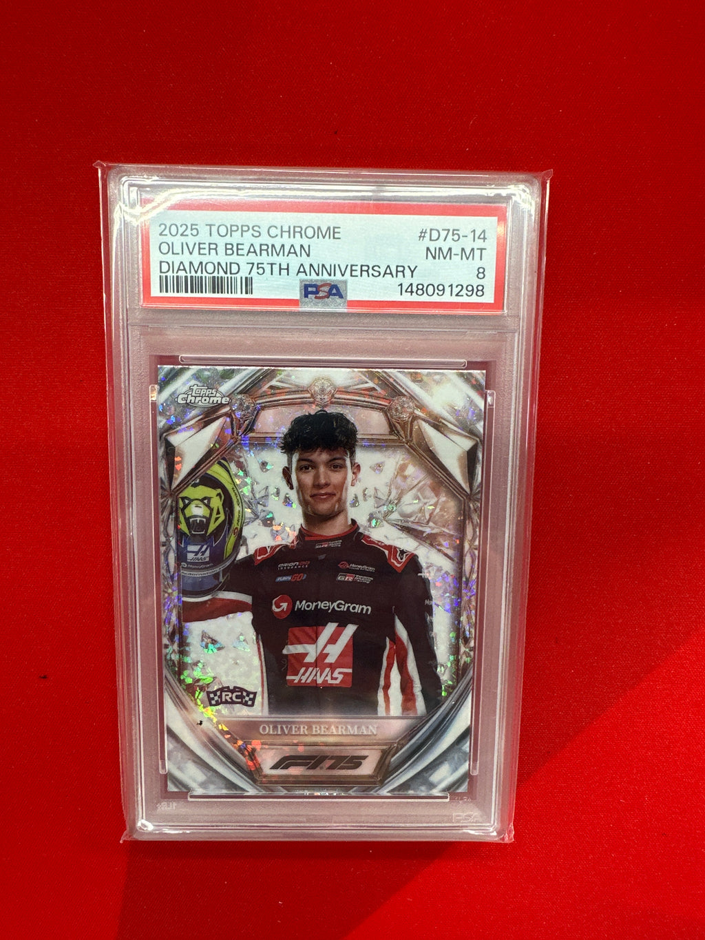 2025 Topps Chrome F1 Oliver Bearman Diamond 75th PSA 8 Rookie