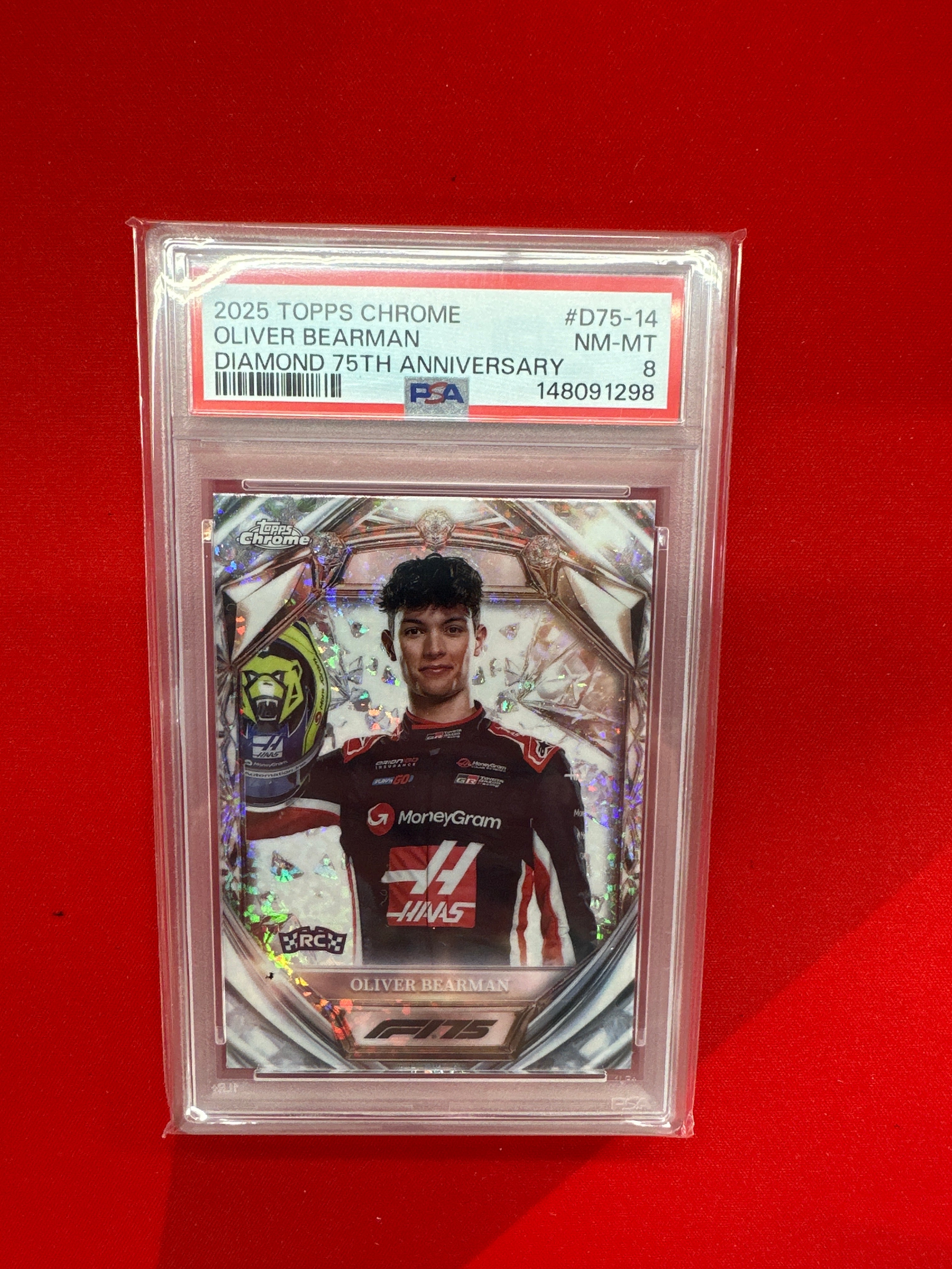 2025 Topps Chrome F1 Oliver Bearman Diamond 75th PSA 8 Rookie