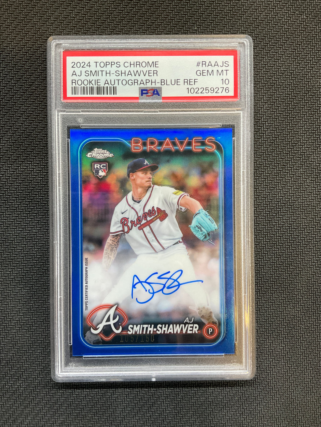 2024 Topps Chrome AJ Smith Shawver Rookie Auto Blue Refractor /150 PSA 10