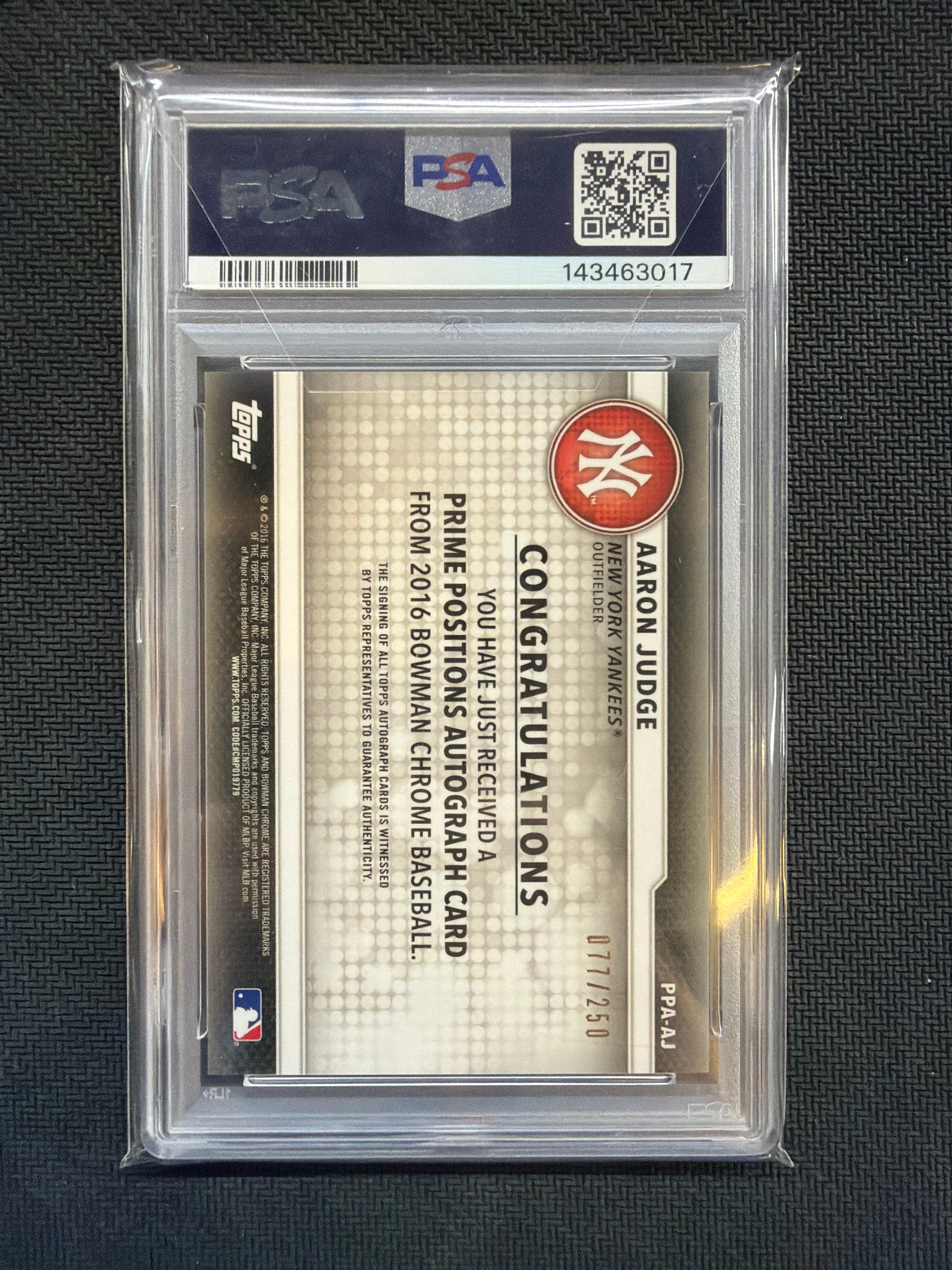 2016 Bowman Chrome Aaron Judge Prime Position Auto PSA 10 Yankees