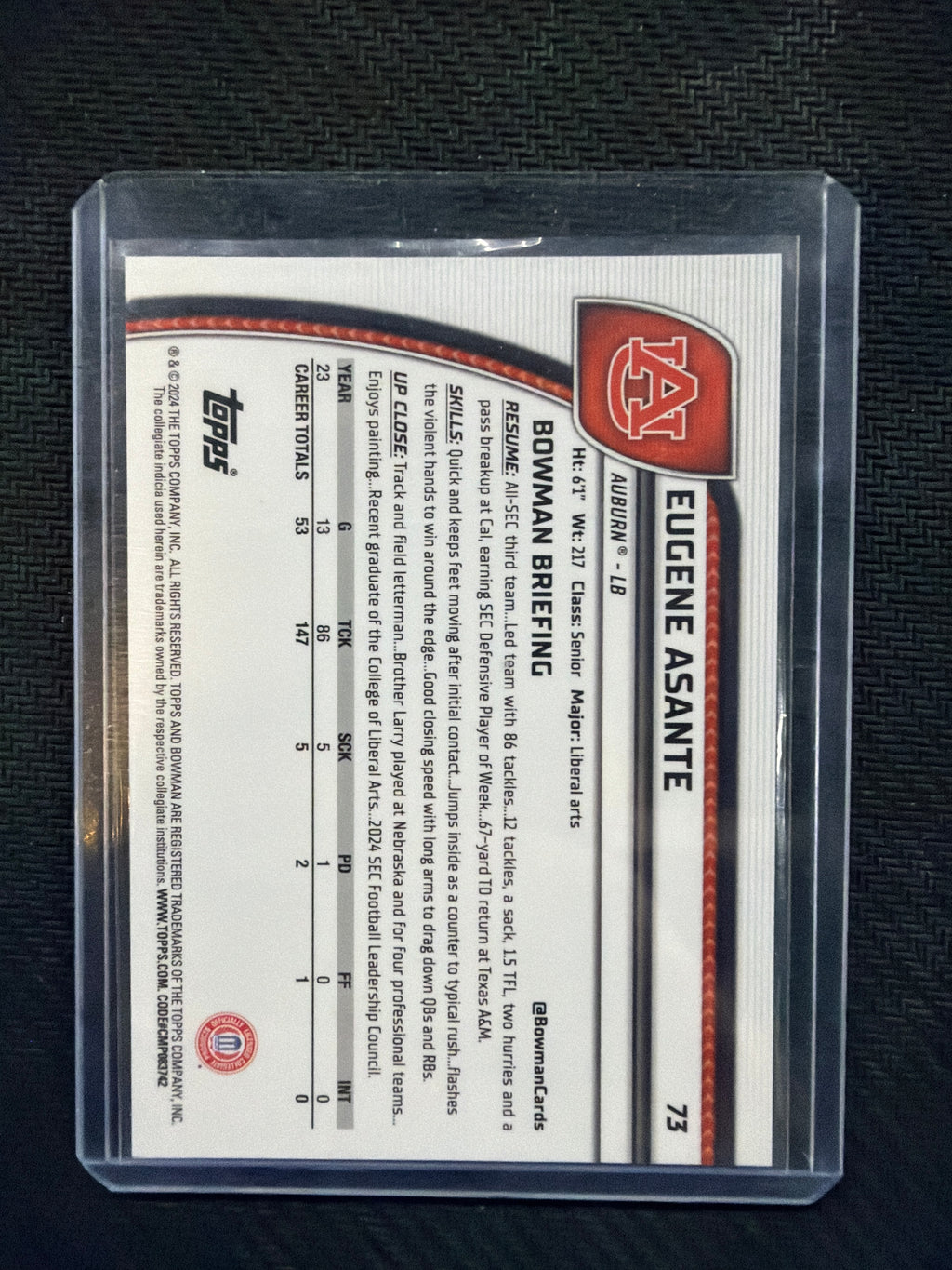2024 Bowman U Chrome Eugene Asante Rookie /375 Auburn