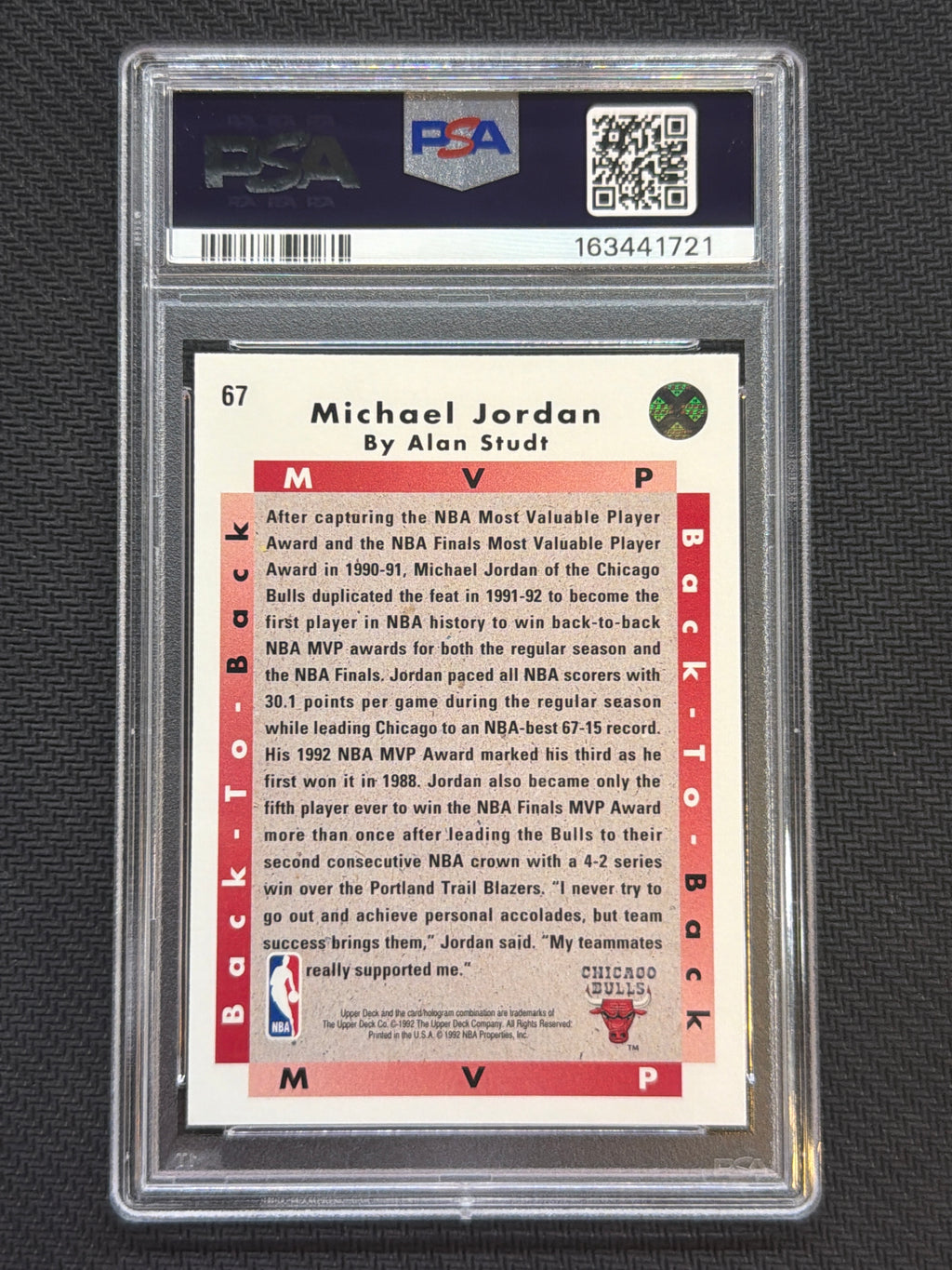 1992 Upper Deck Michael Jordan MVP #67 PSA 7 Bulls 721
