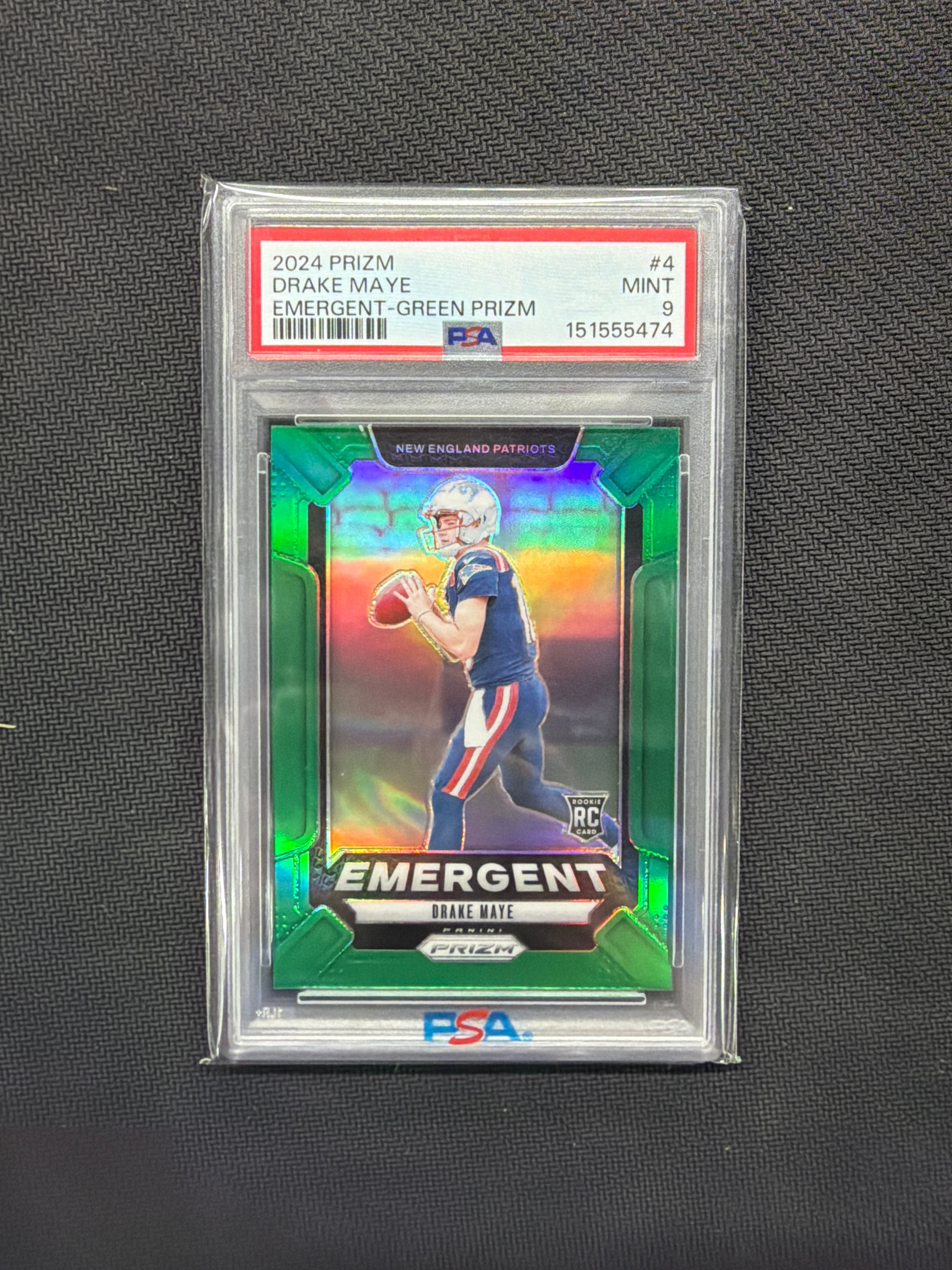 2024 Prizm Drake Maye Emergent Green Prizm PSA 9