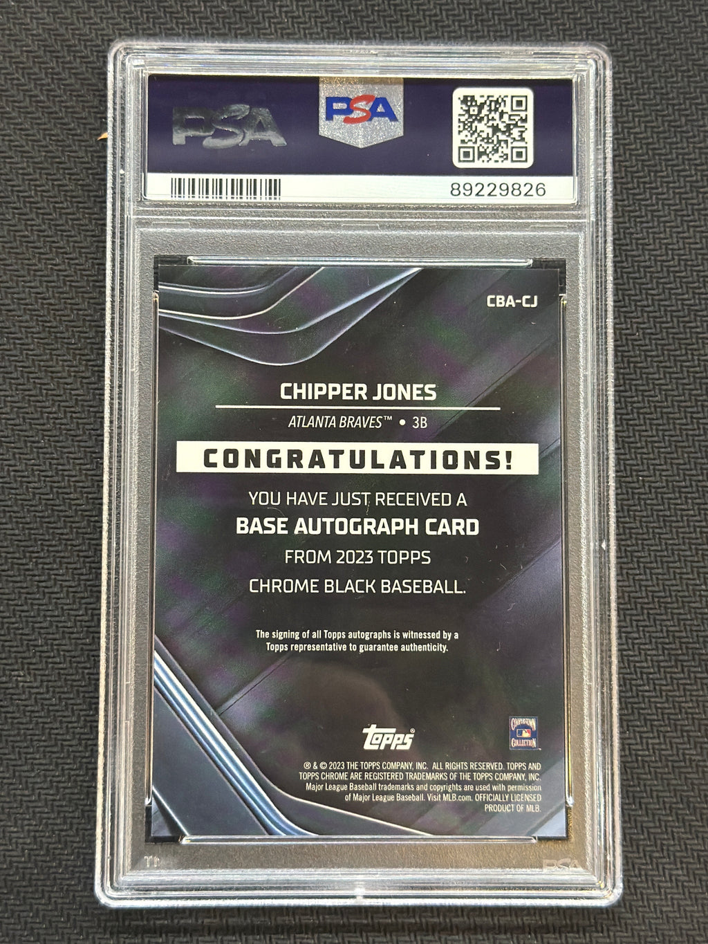 2023 Topps Chrome Black Chipper Jones Auto #CJ PSA 9 Braves