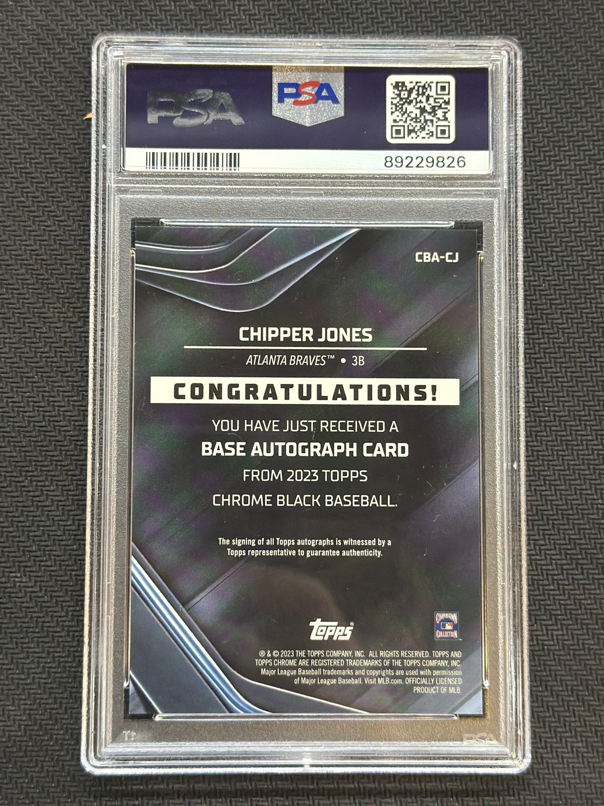 2023 Topps Chrome Black Chipper Jones Auto #CJ PSA 9 Braves