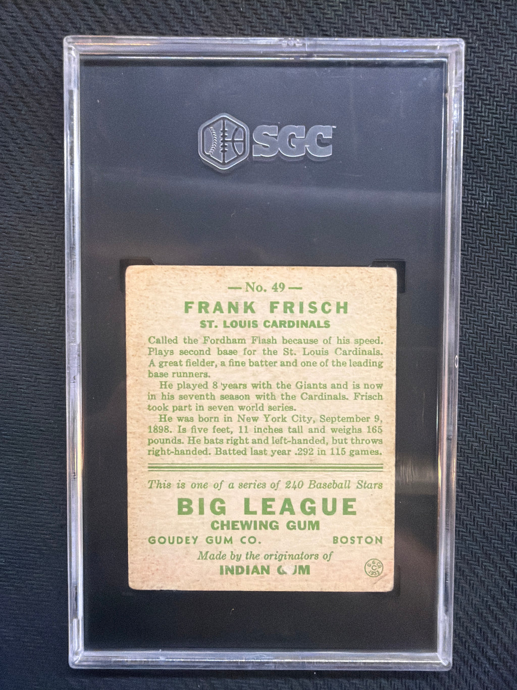 1933 Goudey Frank Frisch #49 SGC 1