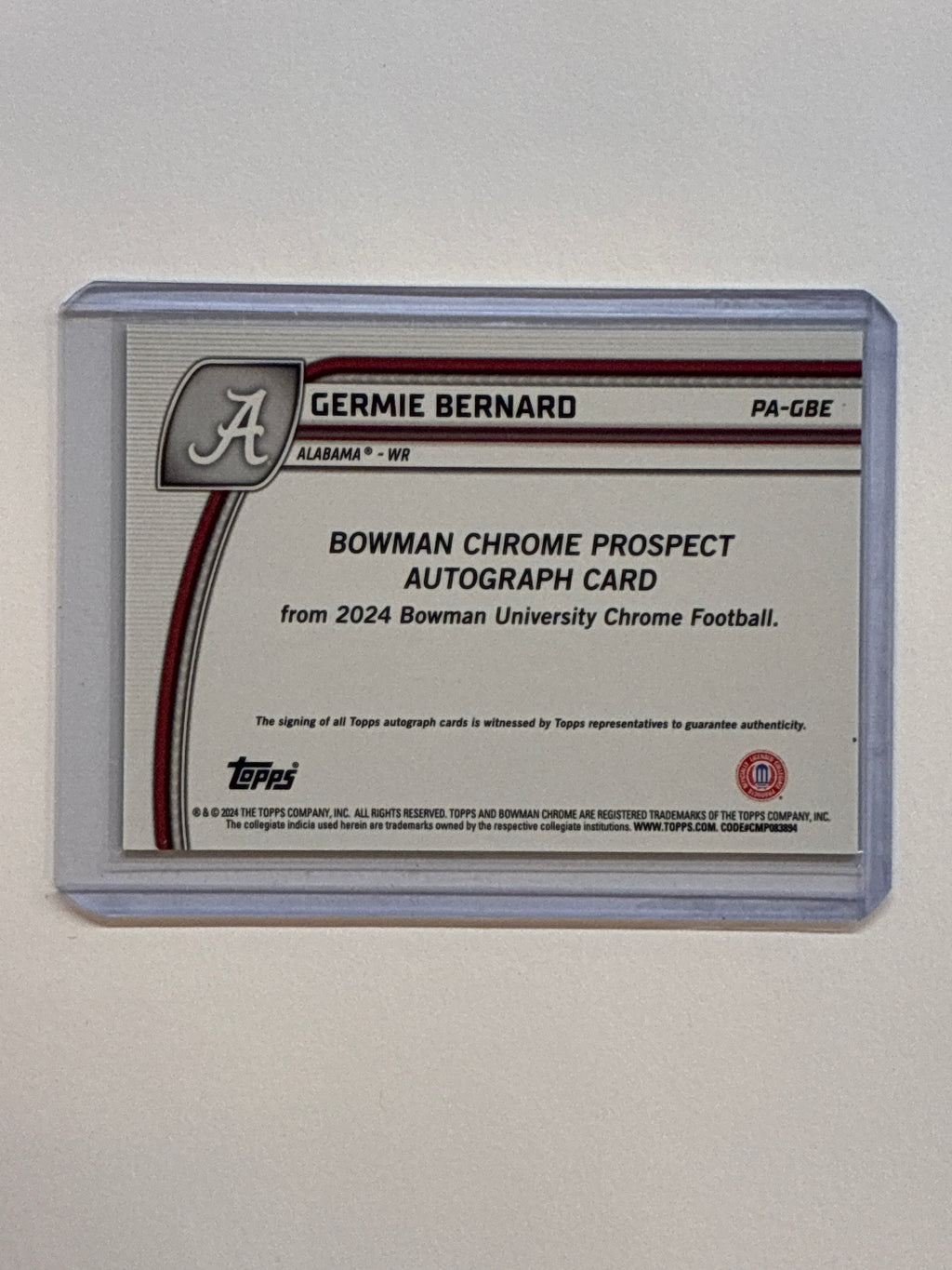 2024 Bowman Chrome U Germie Bernard 1st Bowman True Gold Auto /50 Alabama
