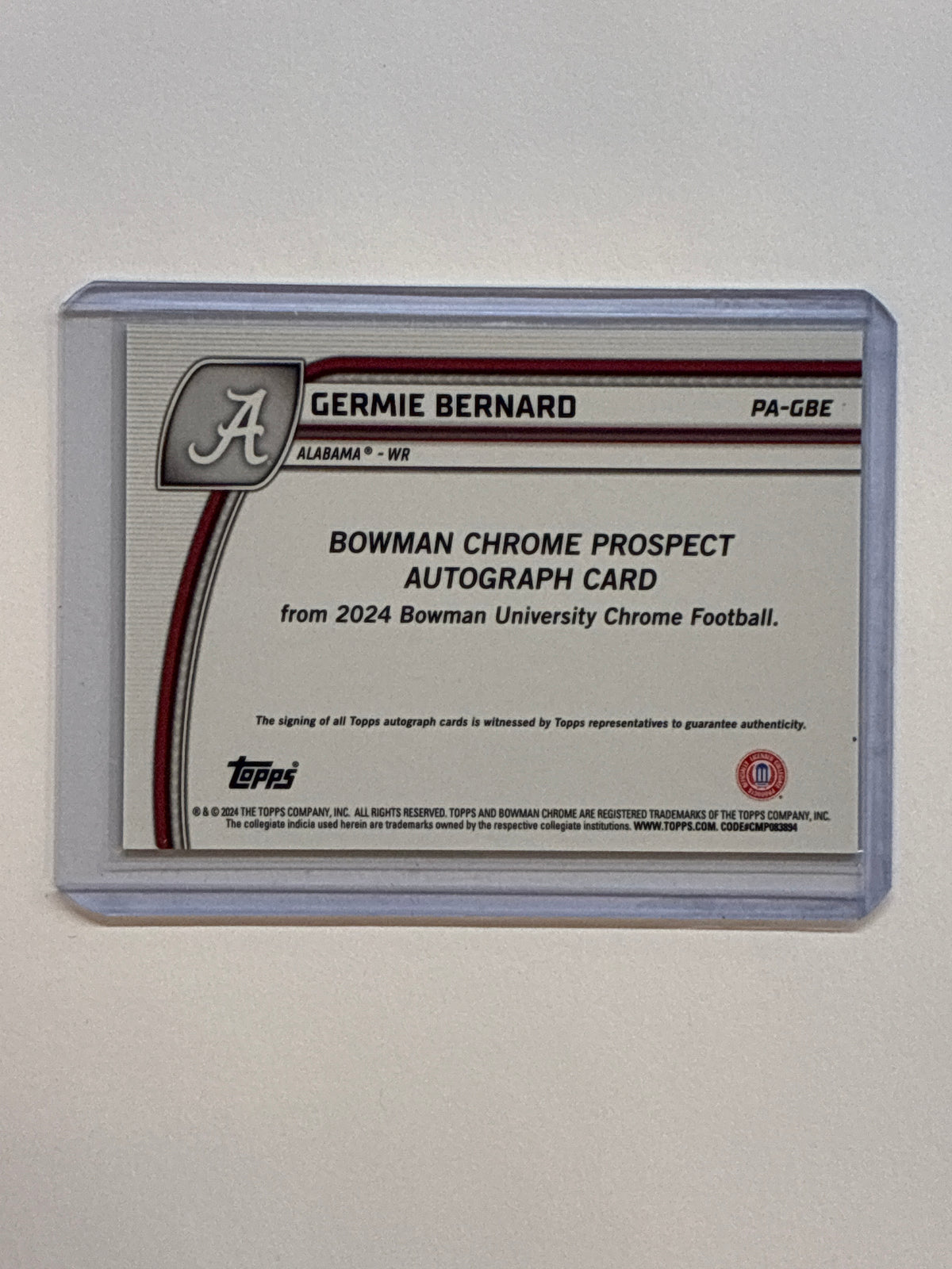 2024 Bowman Chrome U Germie Bernard 1st Bowman True Gold Auto /50 Alabama