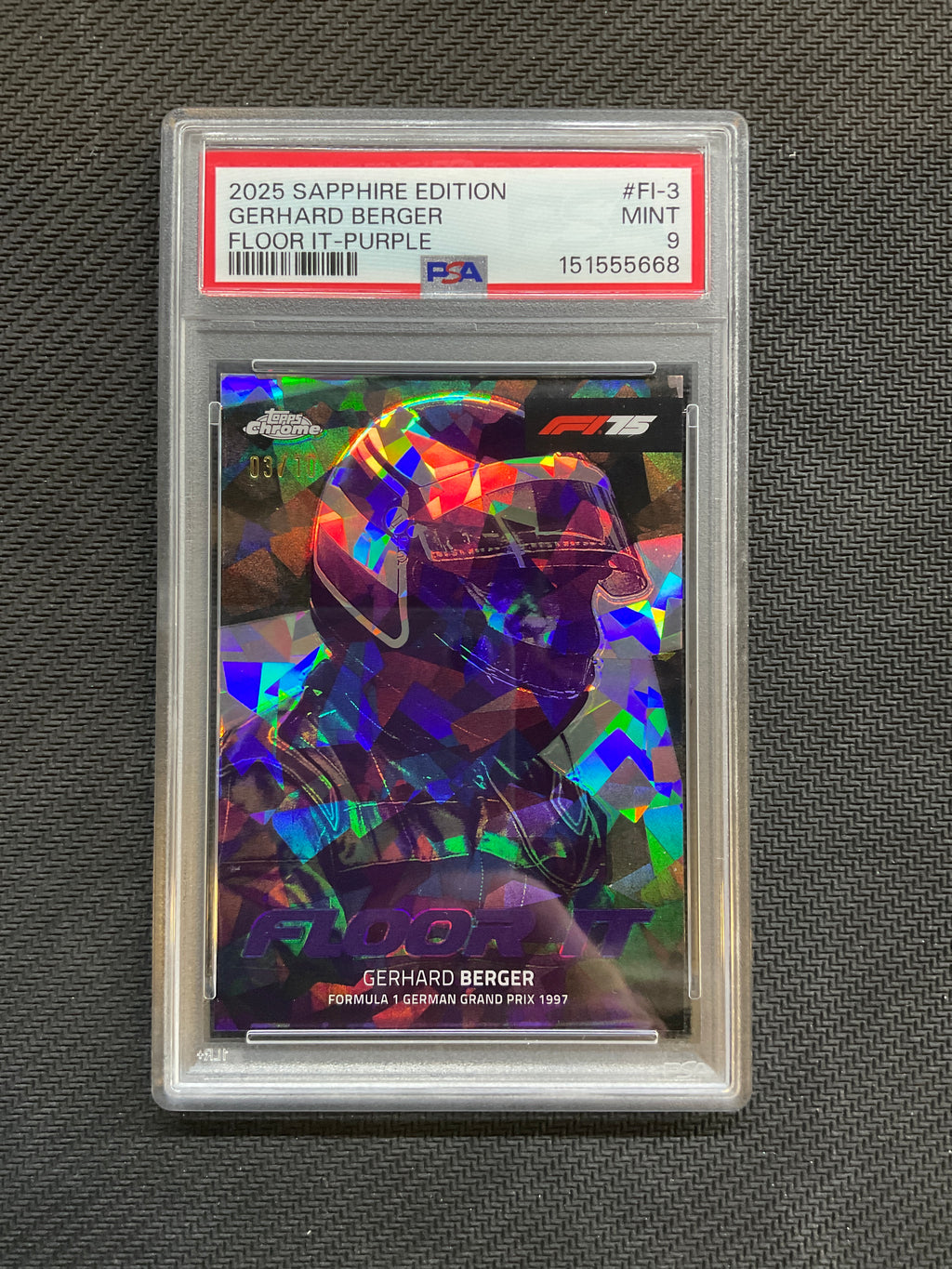 2025 Topps Chrome F1 Sapphire Gerhard Berger Floor It Purple /10 PSA 9