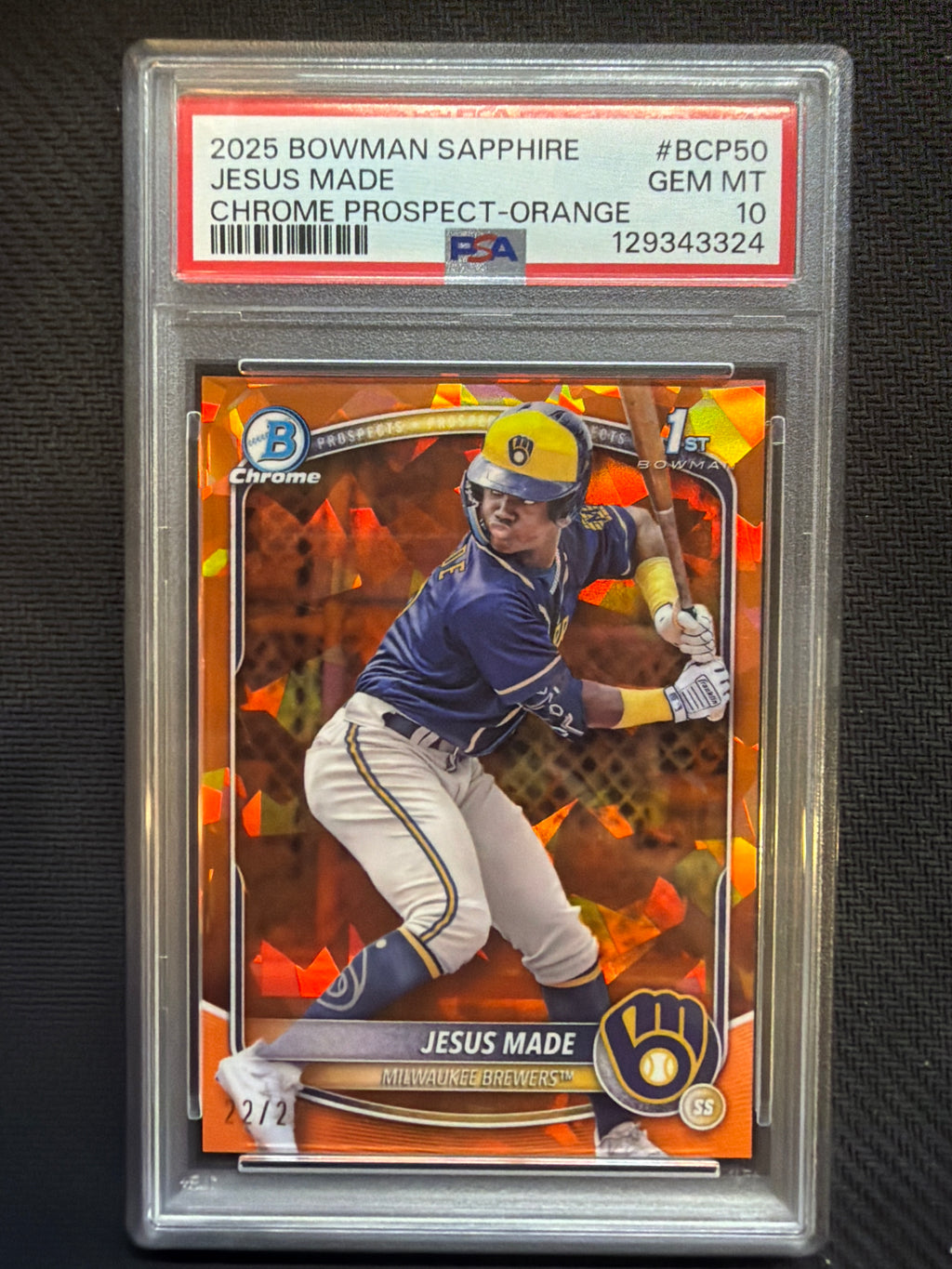 2025 Bowman Sapphire Jesus Made Rookie Orange /25 PSA 10