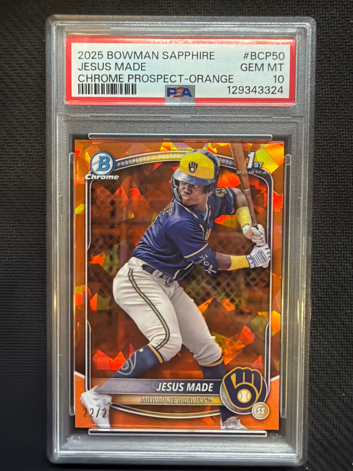 2025 Bowman Sapphire Jesus Made Rookie Orange /25 PSA 10