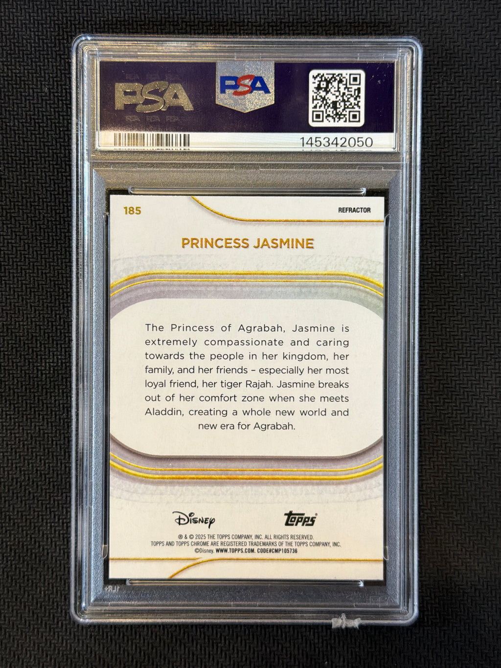 2025 Topps Chrome Disney Princess Jasmine Refractor PSA 9