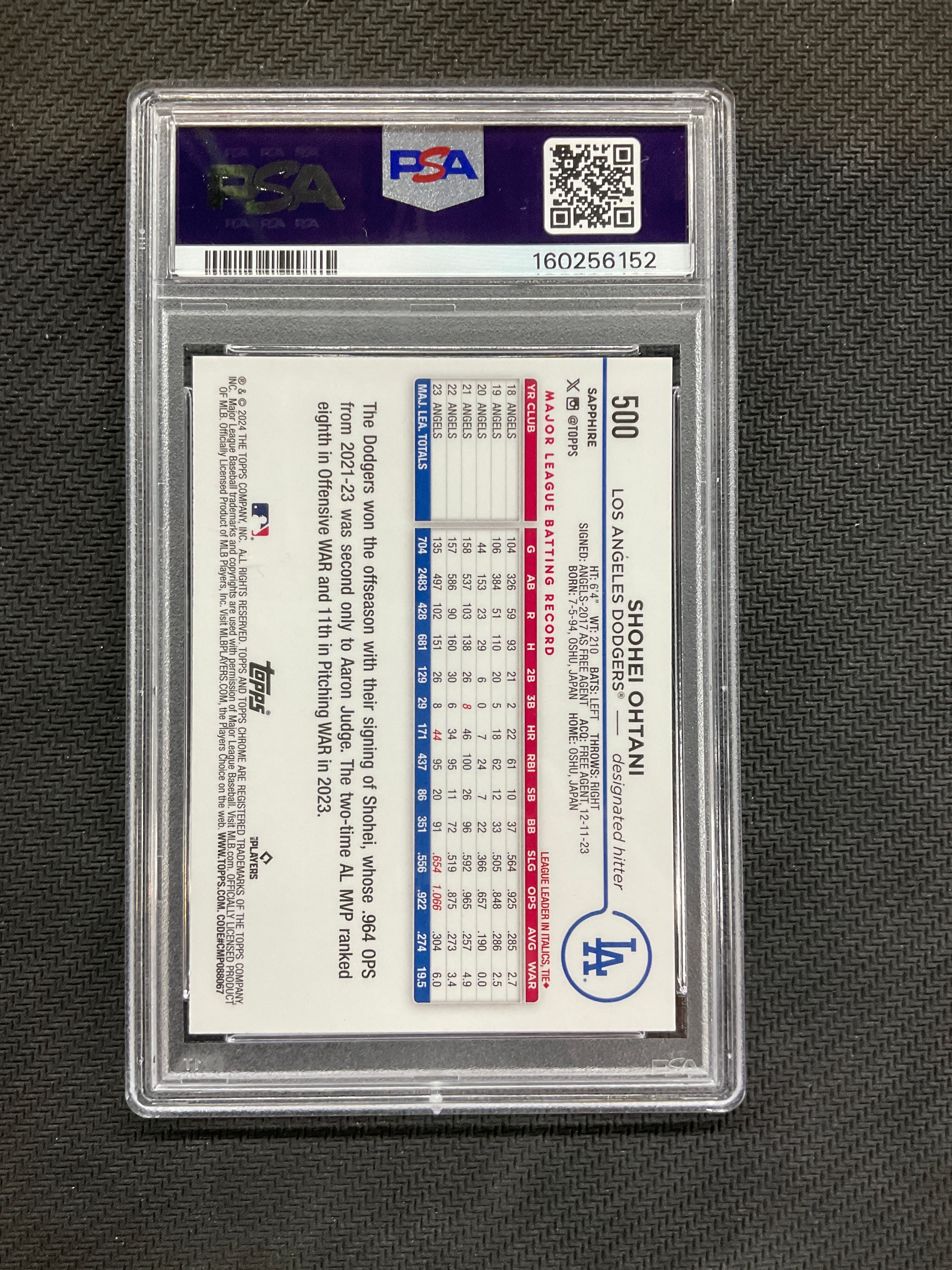 2024 Topps Chrome Sapphire Shohei Ohtani #500 PSA 10 Dodgers