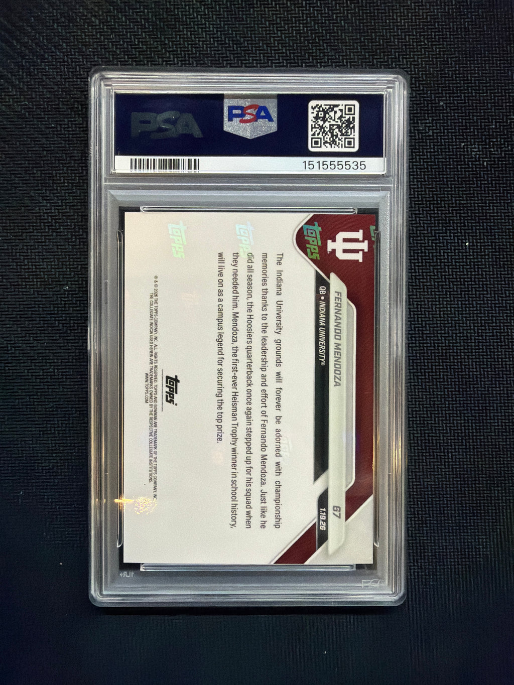 2025 Bowman U Now Fernando Mendoza Rookie #67 PSA 10 Indiana 535