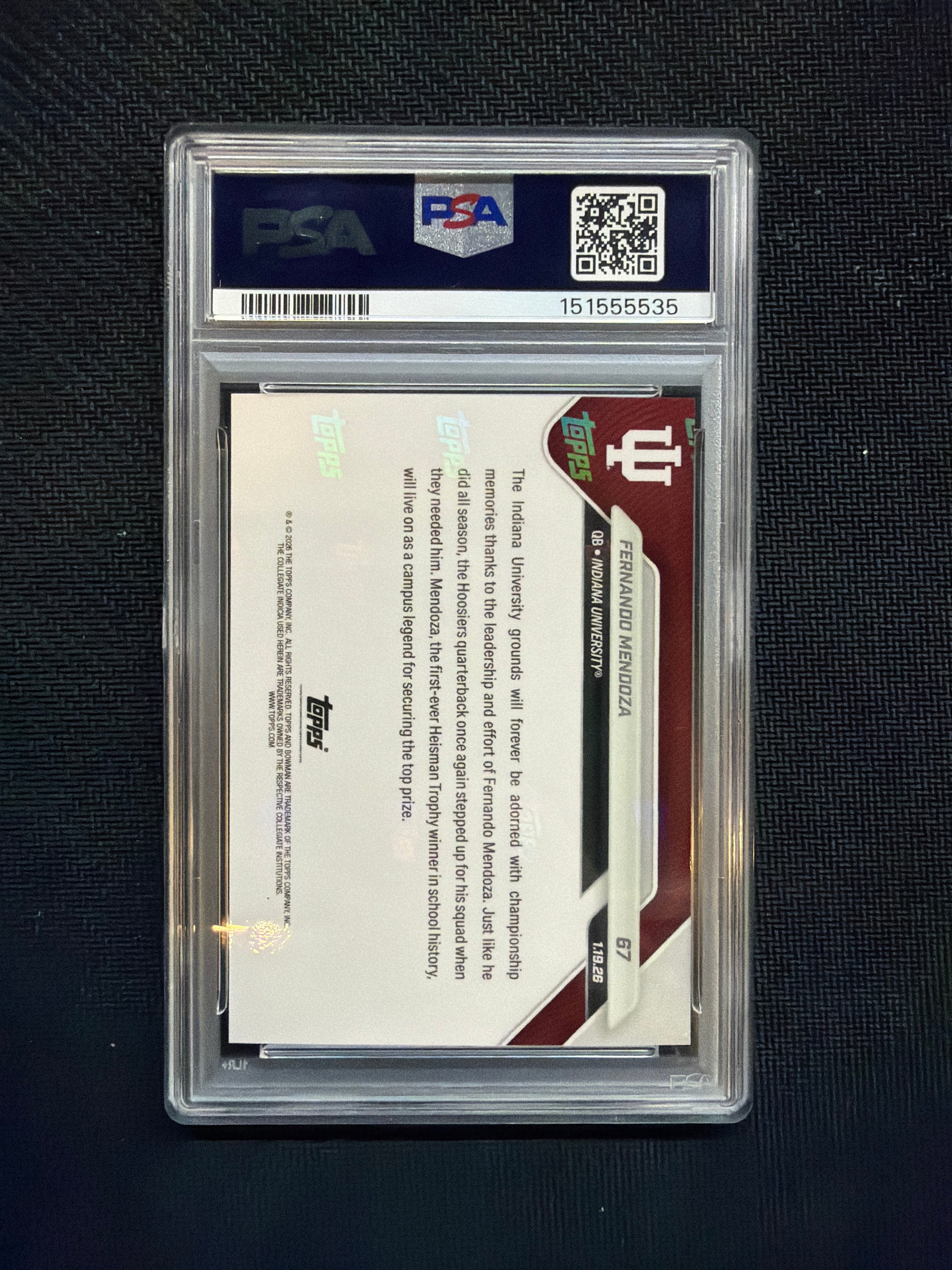 2025 Bowman U Now Fernando Mendoza Rookie #67 PSA 10 Indiana 535