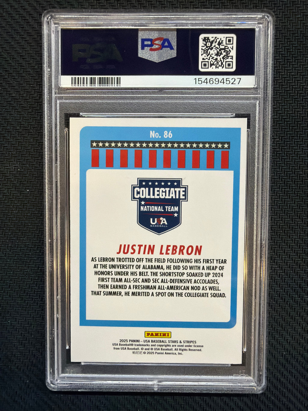 2025 Panini Stars & Stripes Justin LeBron Rookie PSA 7 527