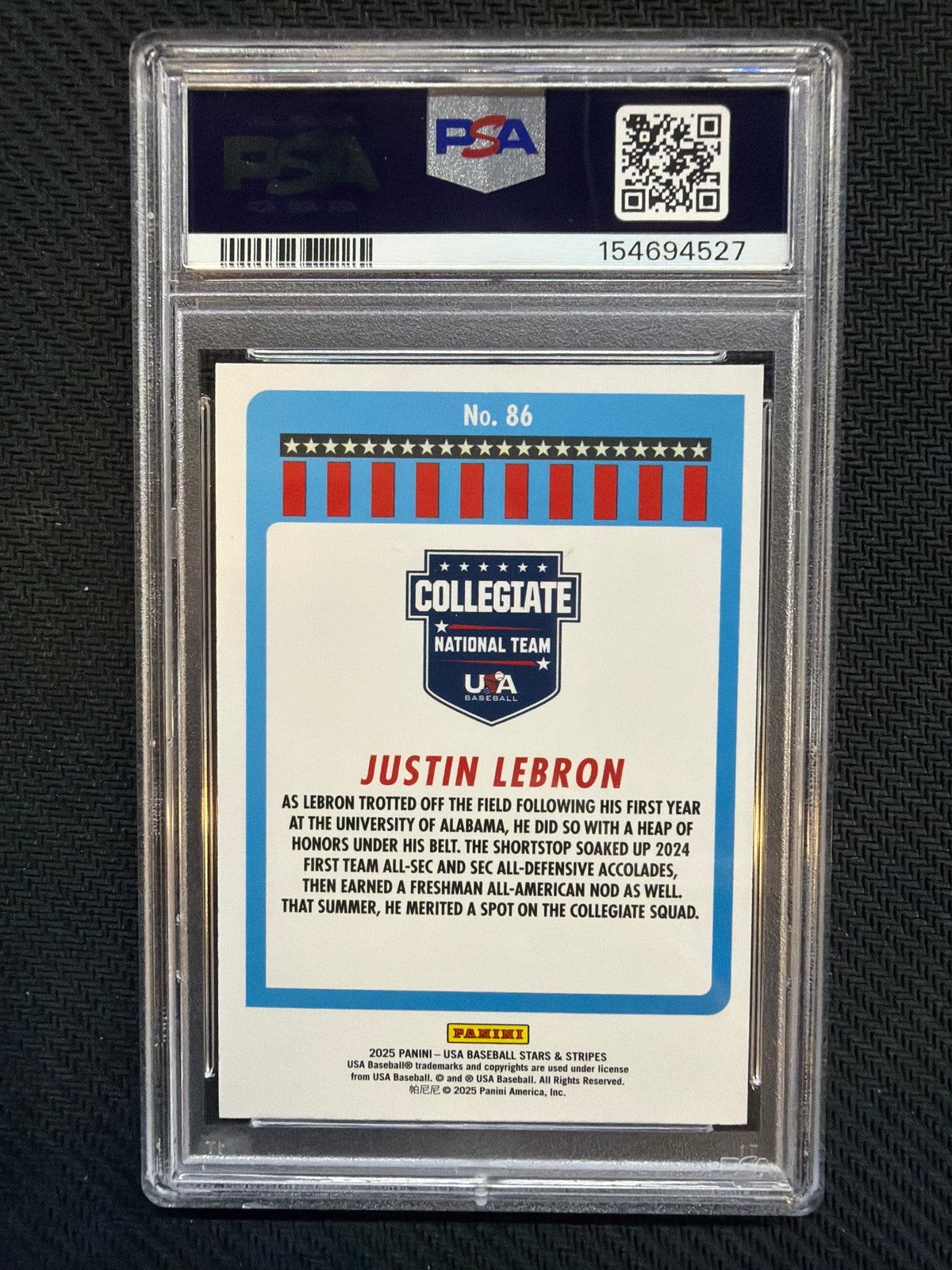 2025 Panini Stars & Stripes Justin LeBron Rookie PSA 7 527