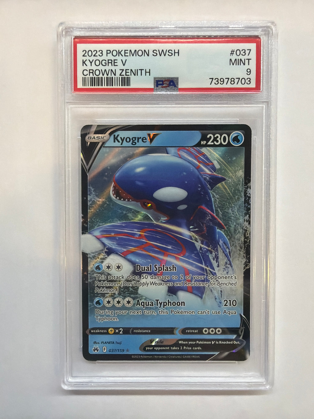 2023 Pokemon Crown Zenith Kyogre V 037 PSA 9