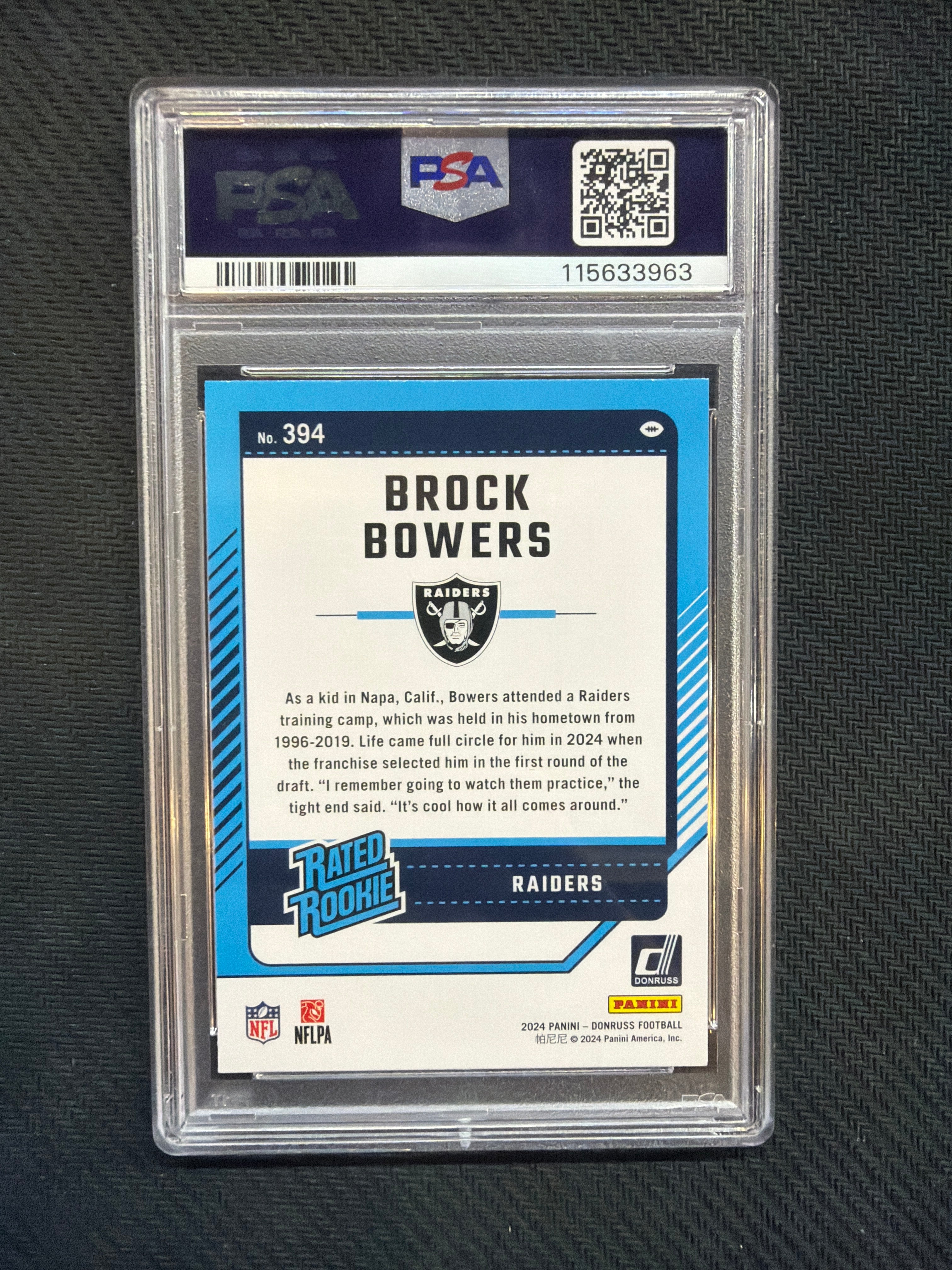 2024 Donruss Brock Bowers Rookie PSA 9 Raiders
