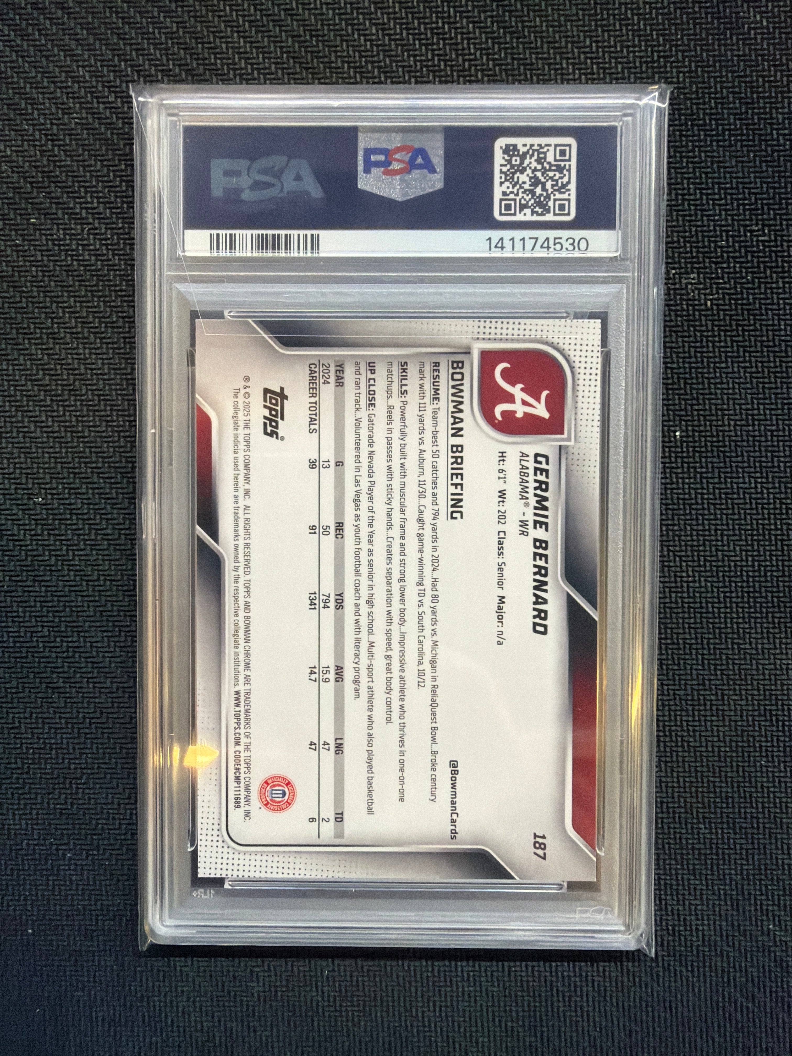 2025 Bowman U Chrome Germie Bernard Yellow Mini Diamond /350 PSA 10 Alabama