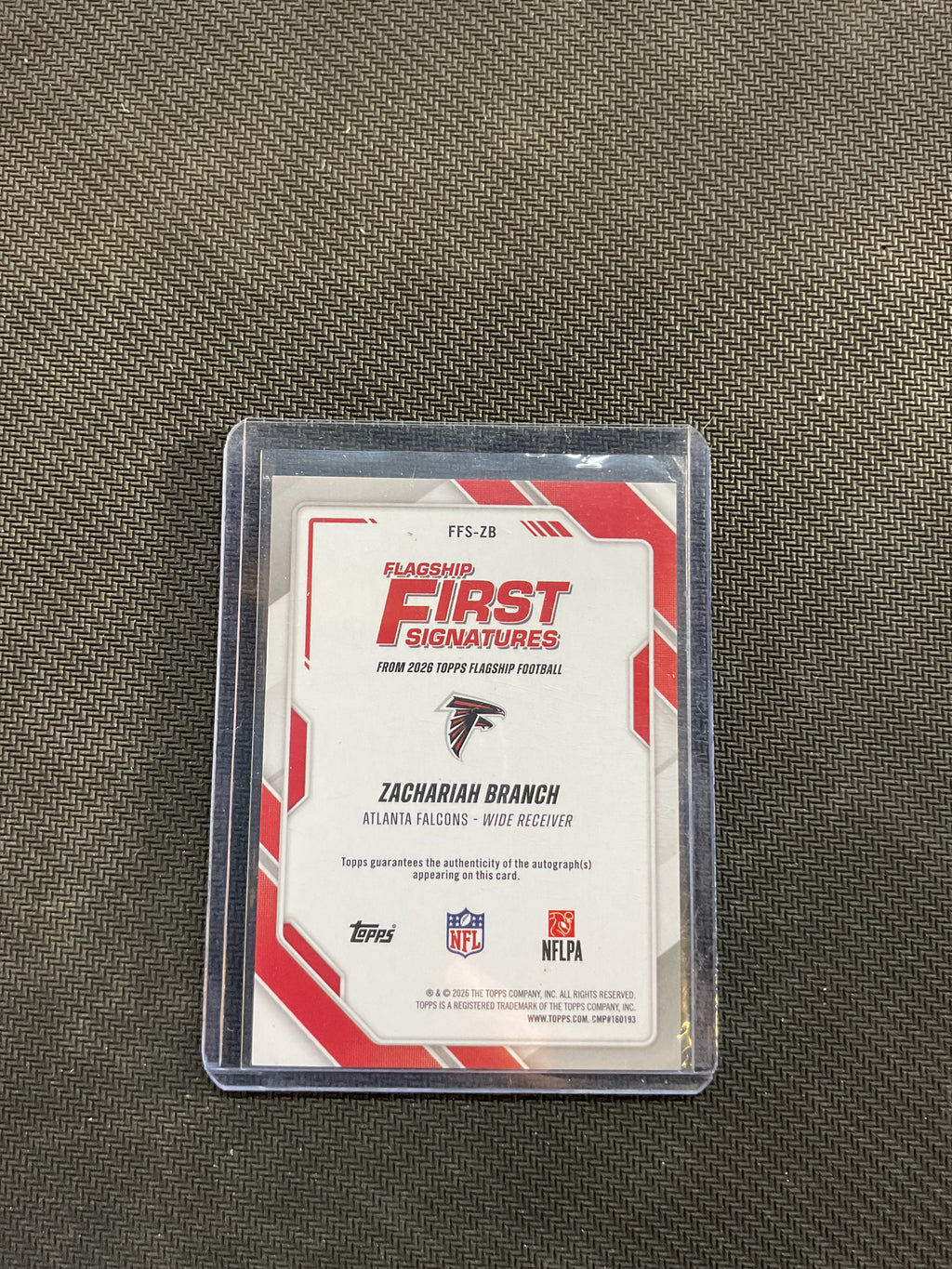 2026 Topps Flagship Football First Signatures Zachariah Branch Rookie Auto Falcons