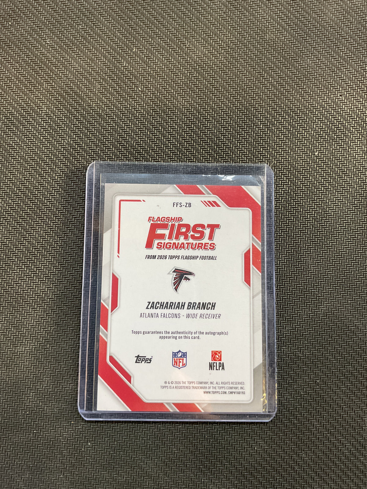 2026 Topps Flagship Football First Signatures Zachariah Branch Rookie Auto Falcons