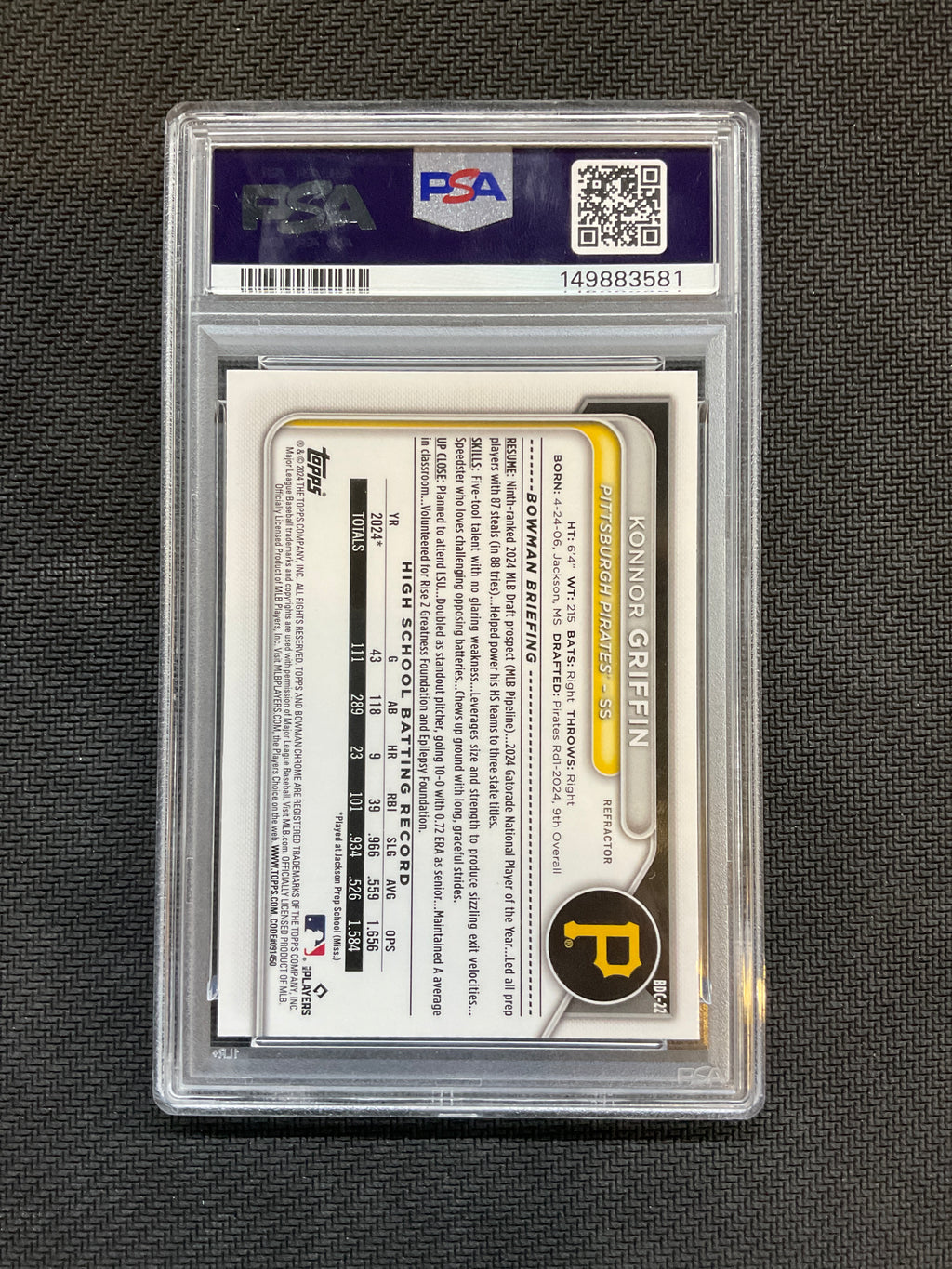 2024 Bowman Draft Konnor Griffin Refractor PSA 8