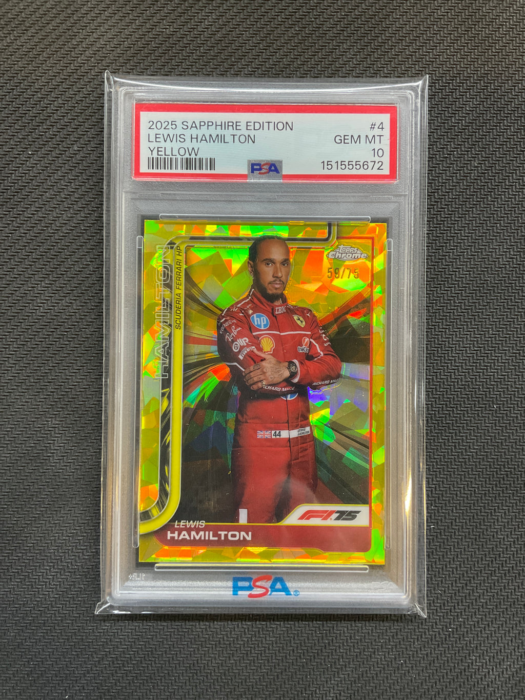 2025 Topps Chrome F1 Sapphire Lewis Hamilton #4 Yellow /75 PSA 10 Ferrari