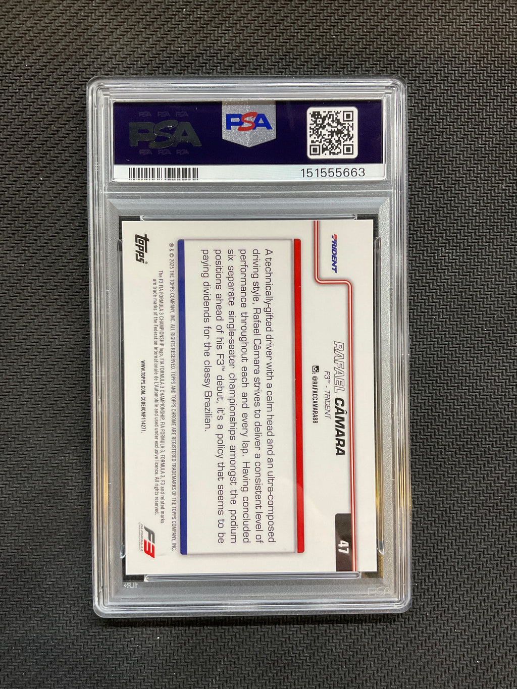 2025 Topps Chrome F1 Sapphire Rafael Camara Black /10 PSA 10