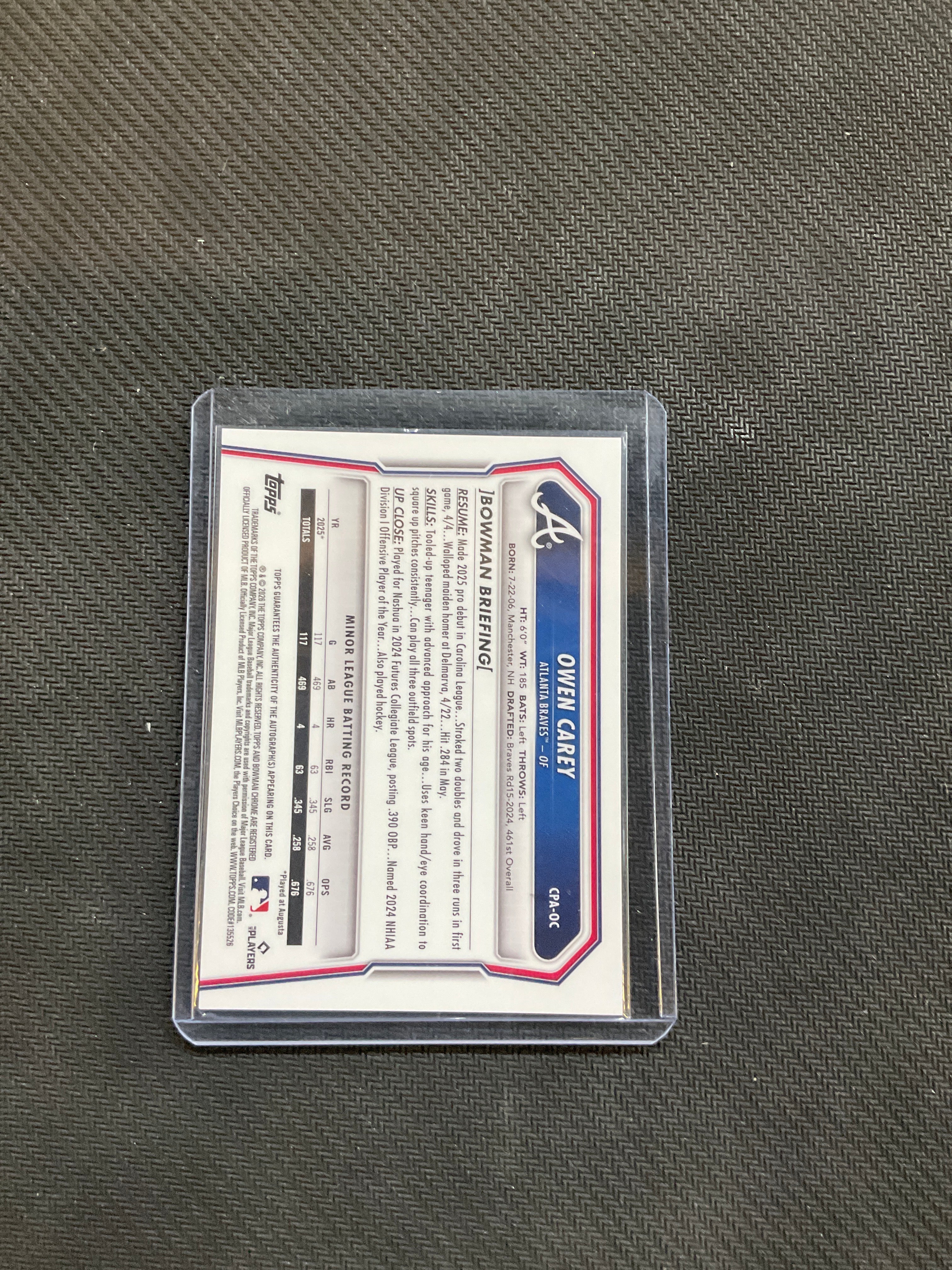 2026 Bowman Owen Carey Chrome 1st Bowman Auto Braves