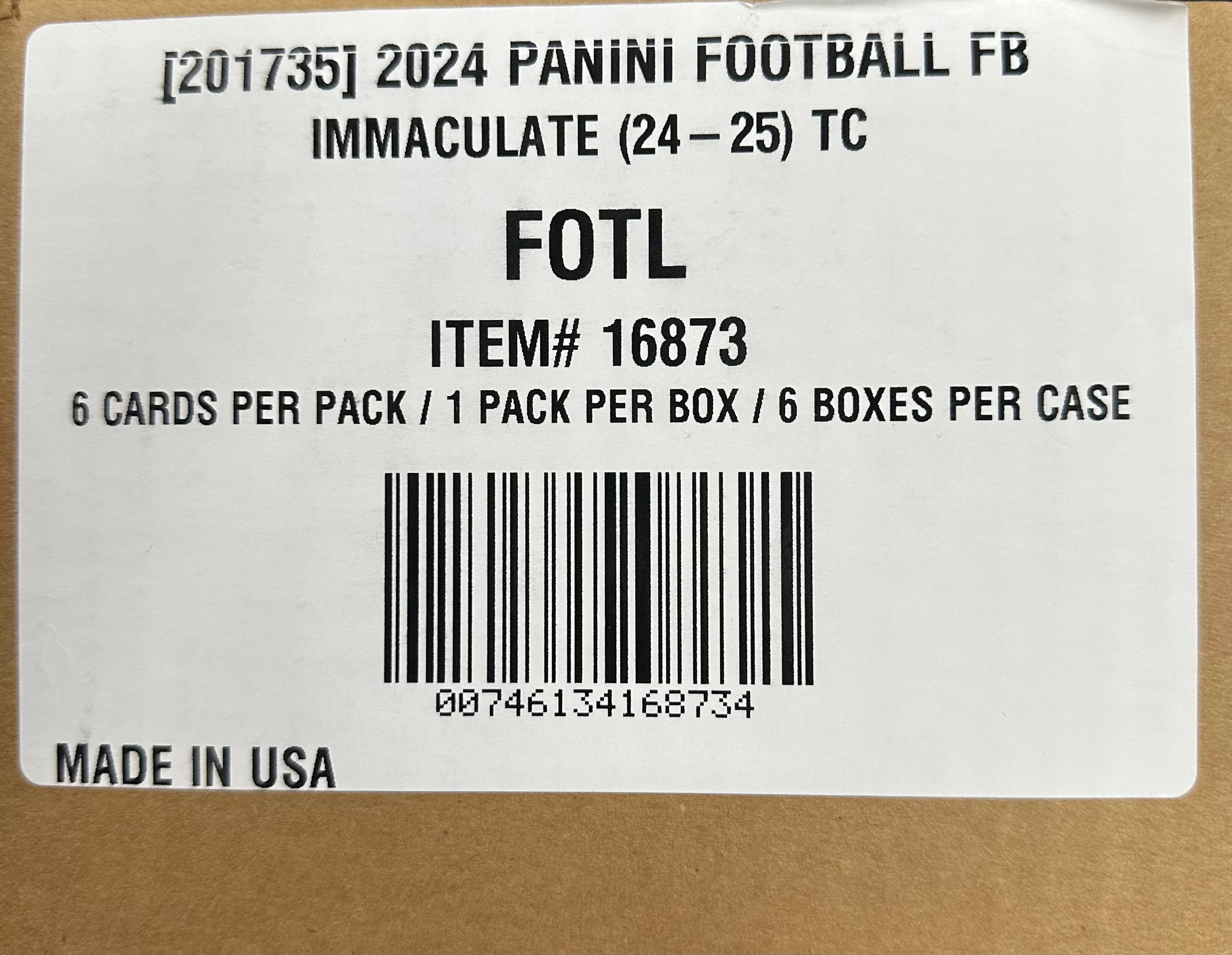 2024 Panini Immaculate FOTL Hobby Box Sealed Case