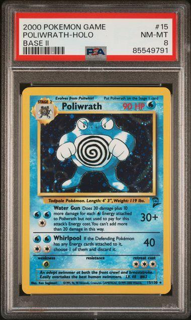 2000 Pokemon Base II Poliwrath Holo 15 PSA 8 - SWIRL!