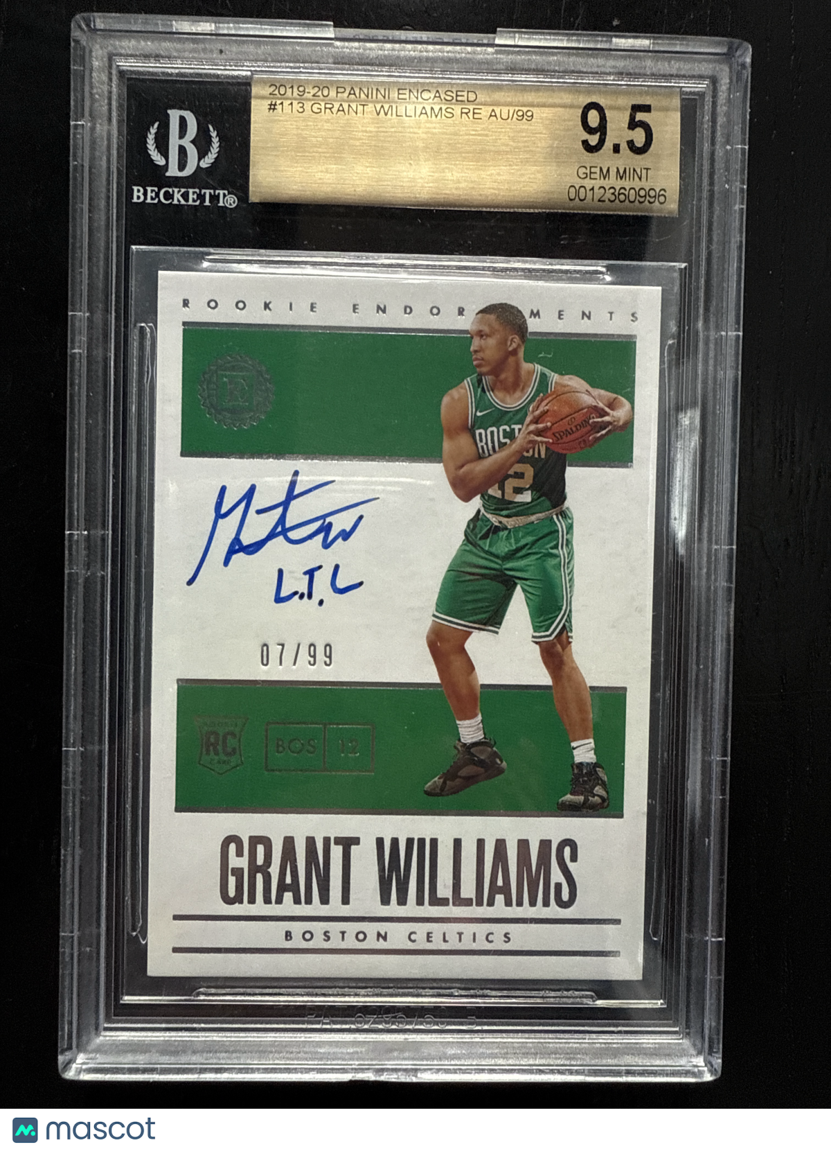 2019 Encased Grant Williams Rookie Auto /99 BGS 9.5