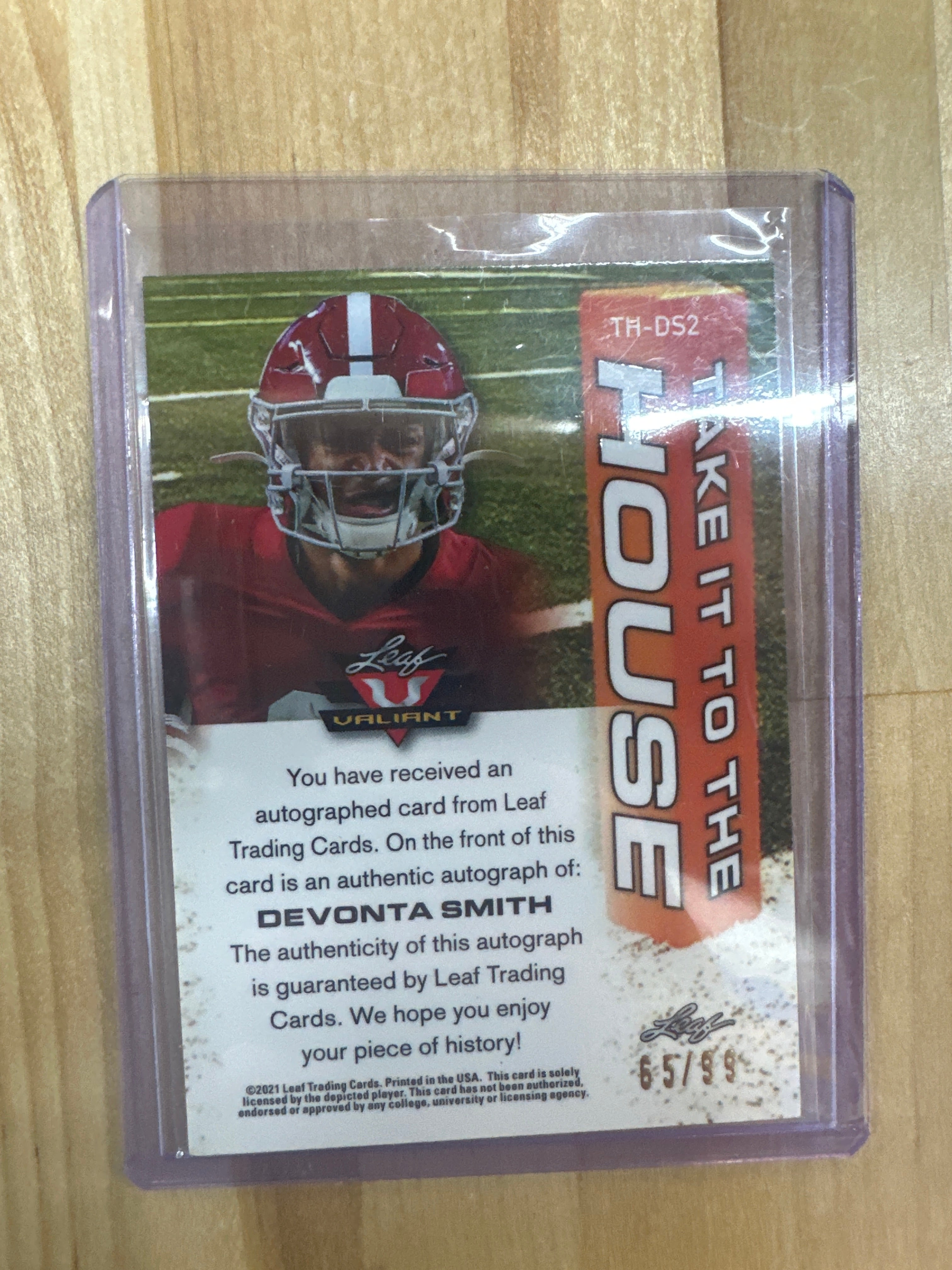 2021 Leaf Valiant Devonta Smith Take it to the House Rookie Auto /99