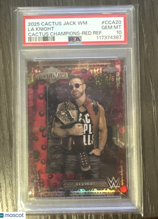 2025 Topps Chrome WWE Cactus Jack X Wrestlemania Cactus Champions La Knight Red Ref #CCA20 PSA 10