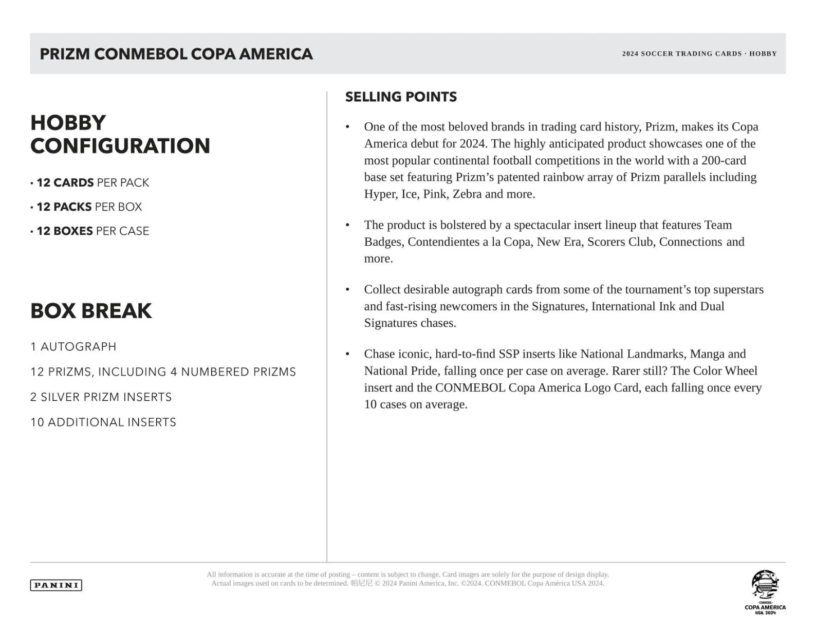 2024 Panini Copa America Soccer Hobby Box