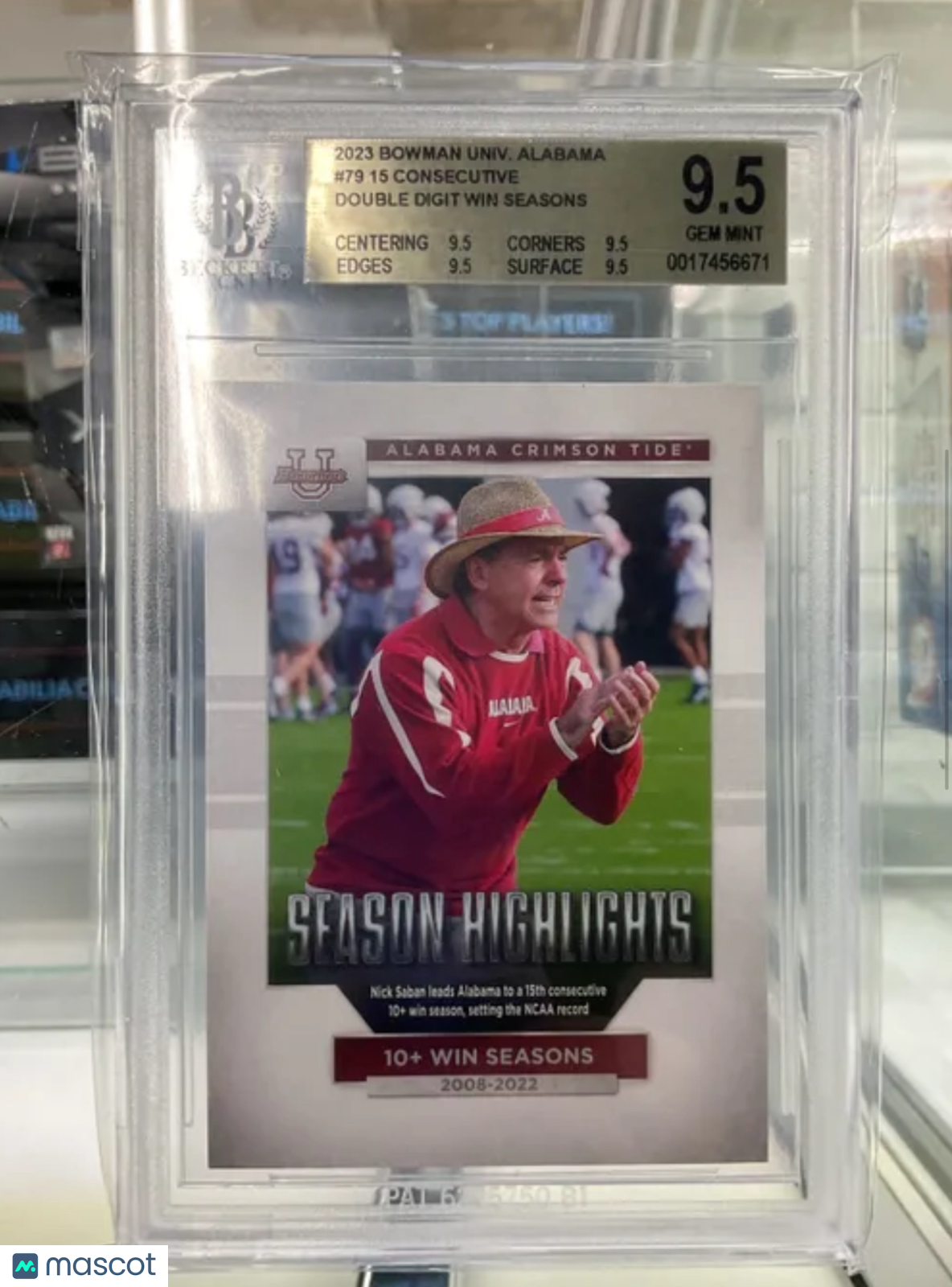 2023 Bowman University Alabama 15 Consecutive Double Digit Win Seasons #79 BGS 9.5